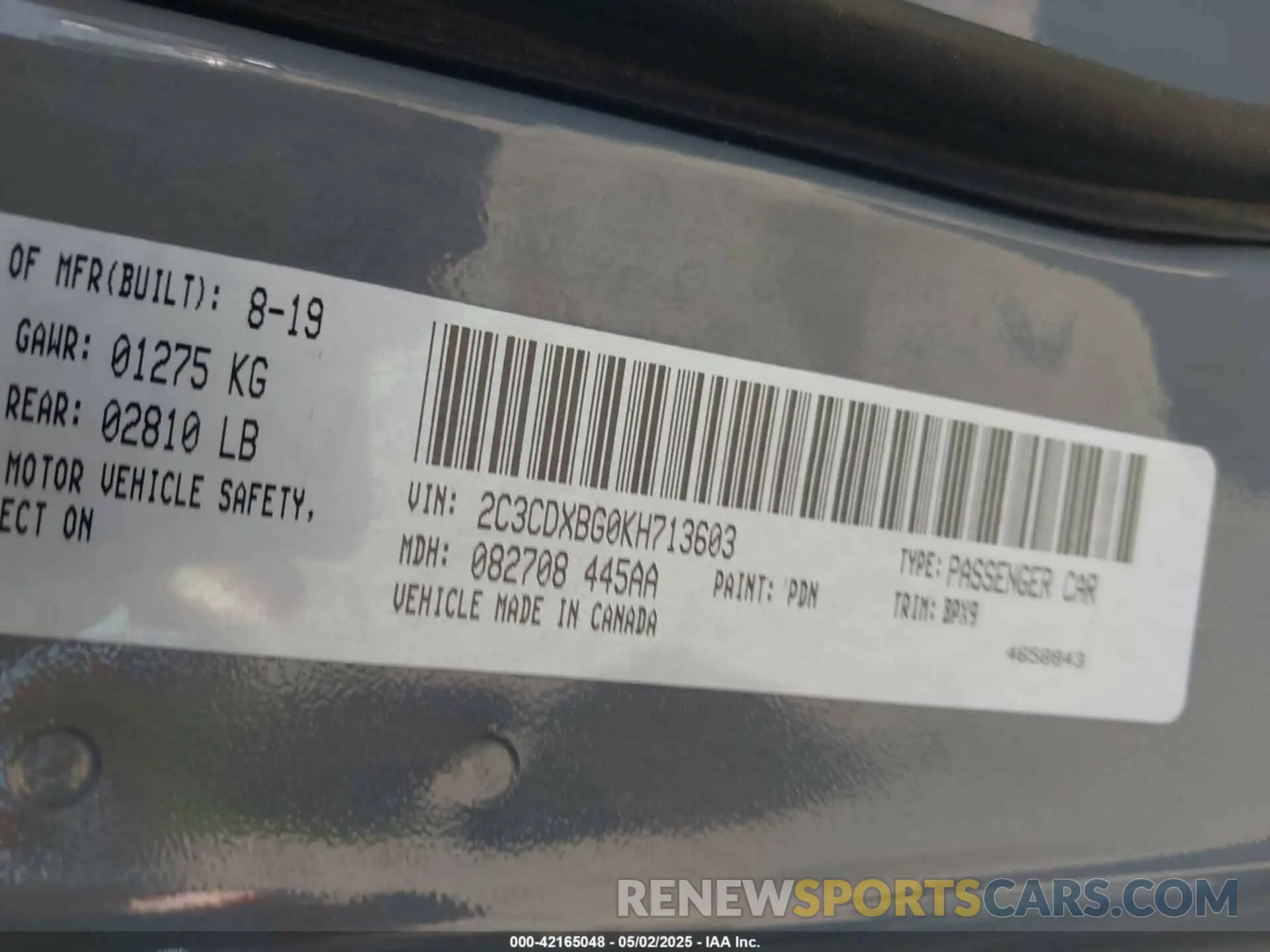 9 Фотография поврежденного автомобиля 2C3CDXBG0KH713603 DODGE CHARGER 2019