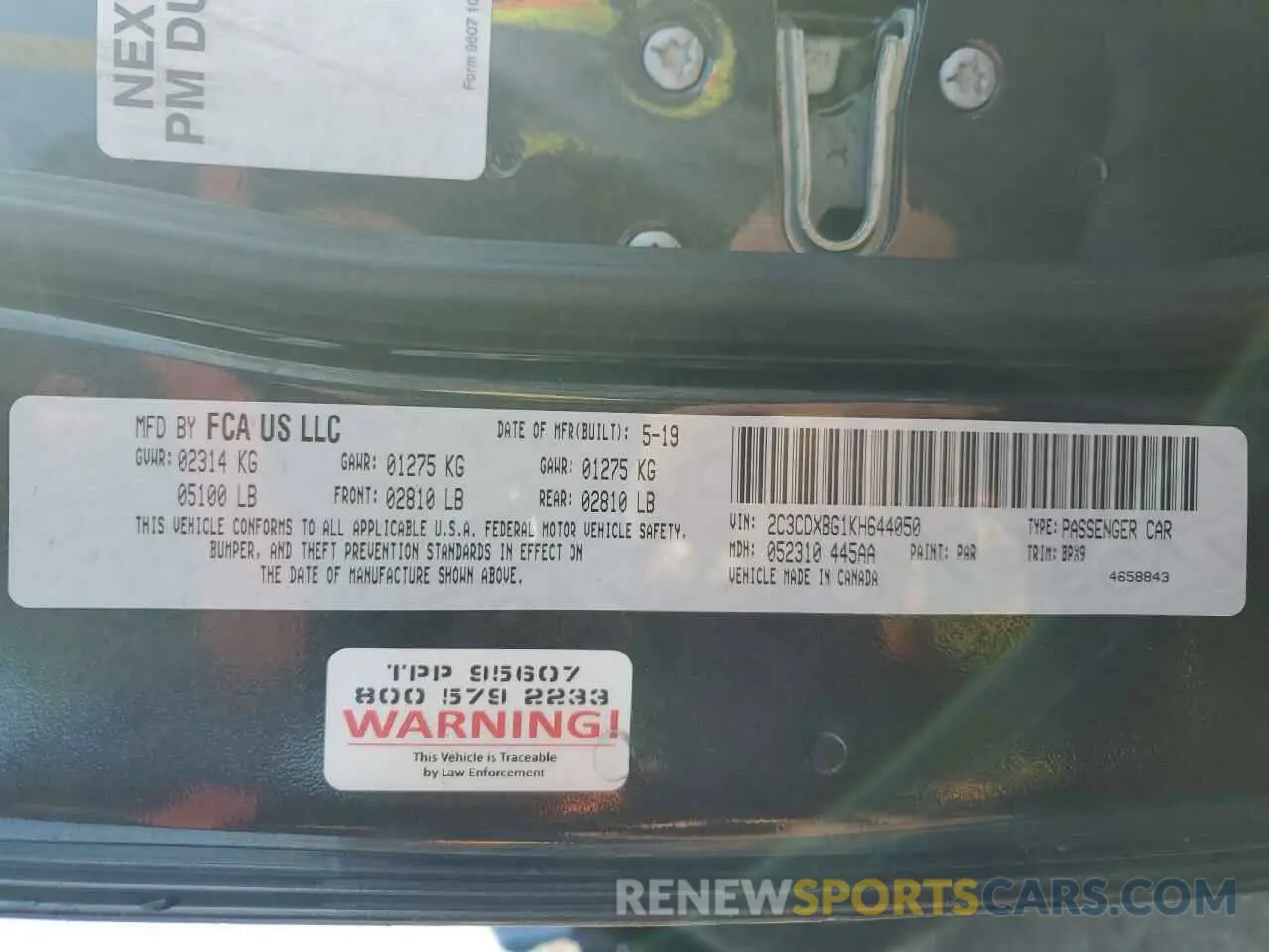 12 Photograph of a damaged car 2C3CDXBG1KH644050 DODGE CHARGER 2019