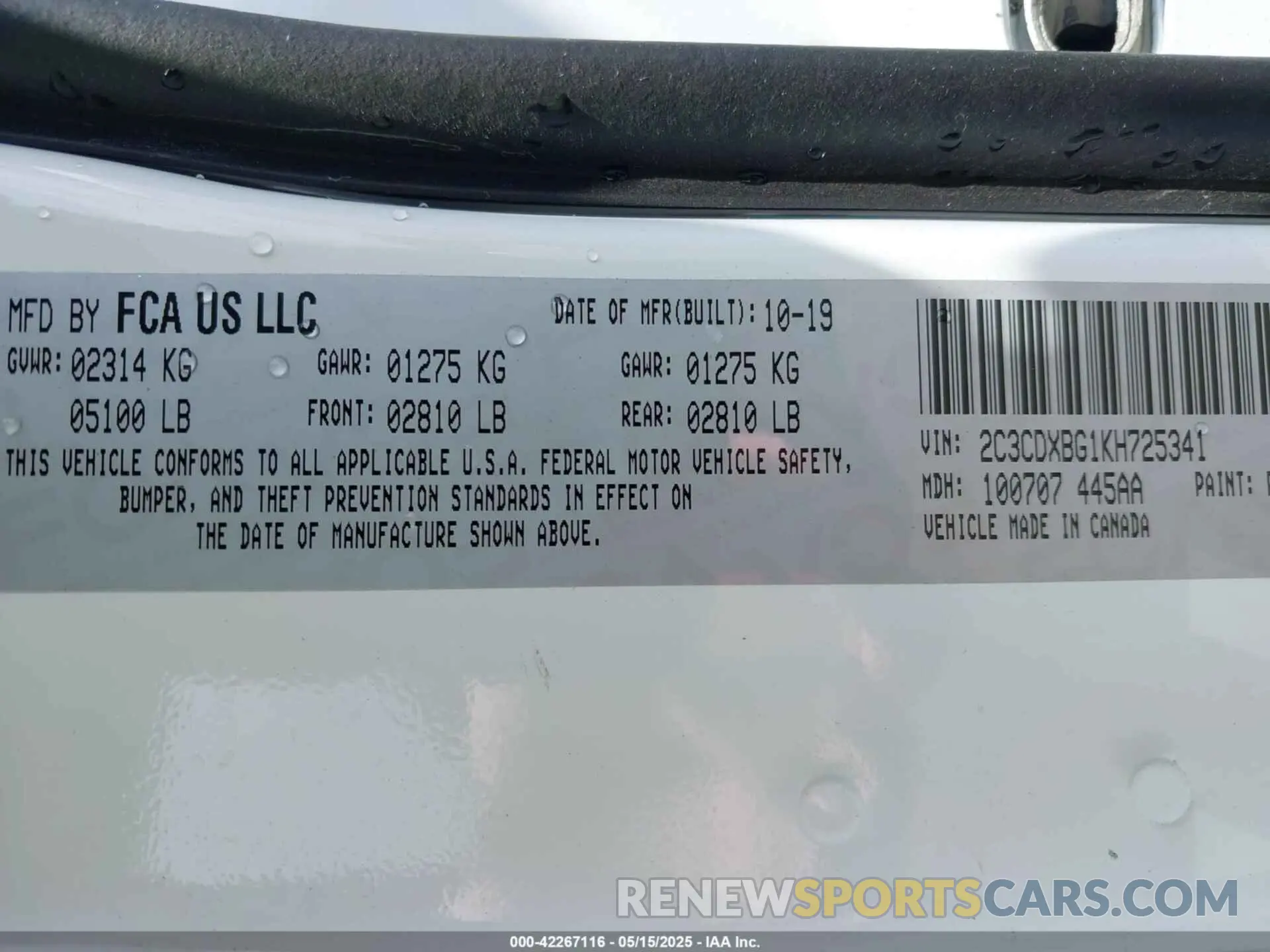 9 Фотография поврежденного автомобиля 2C3CDXBG1KH725341 DODGE CHARGER 2019