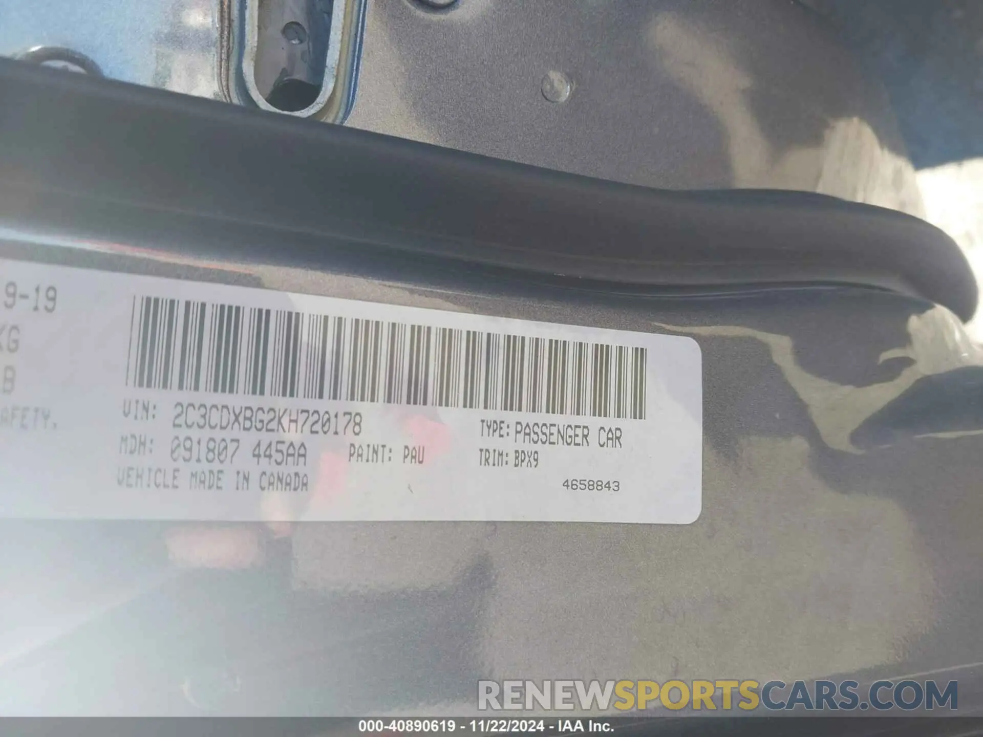 9 Photograph of a damaged car 2C3CDXBG2KH720178 DODGE CHARGER 2019
