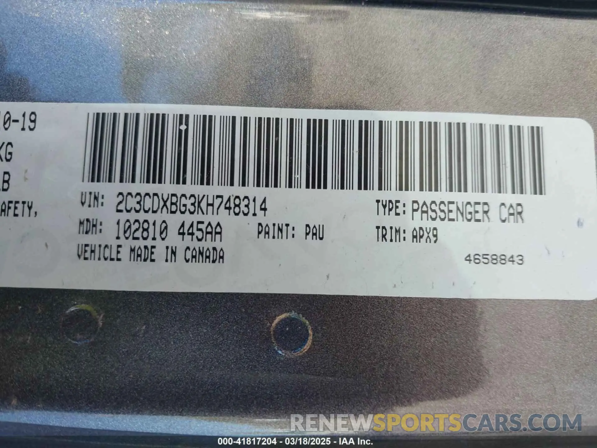 9 Фотография поврежденного автомобиля 2C3CDXBG3KH748314 DODGE CHARGER 2019