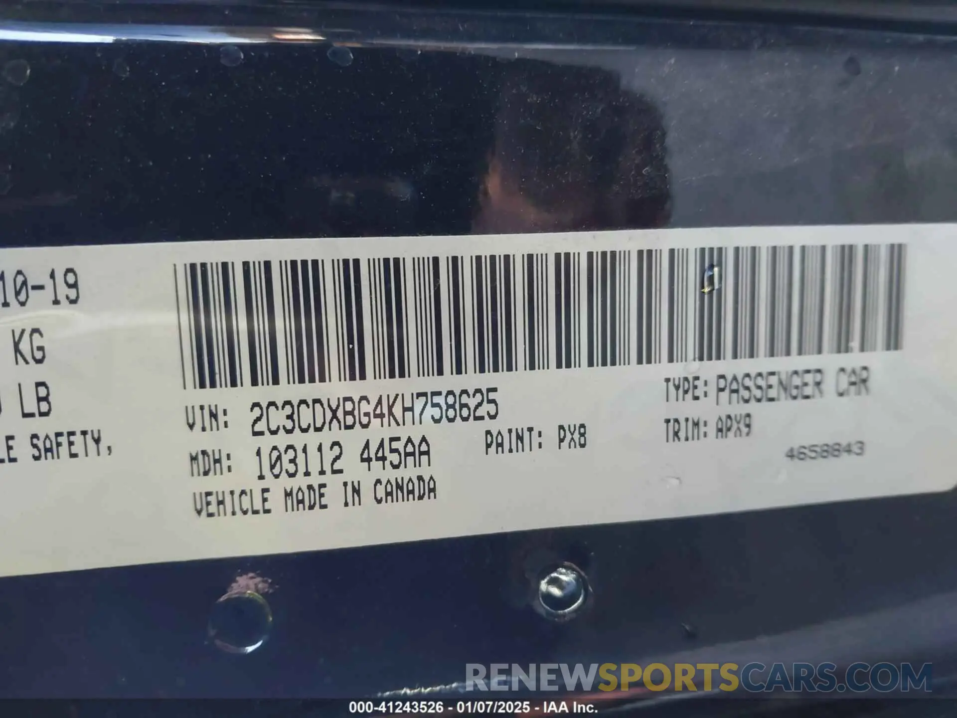 9 Фотография поврежденного автомобиля 2C3CDXBG4KH758625 DODGE CHARGER 2019