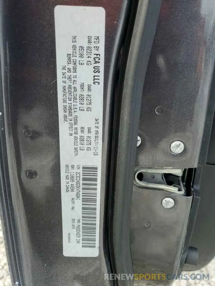 12 Photograph of a damaged car 2C3CDXBG5KH746841 DODGE CHARGER 2019
