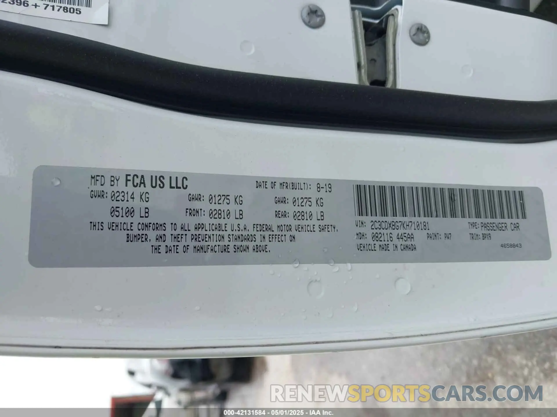 9 Photograph of a damaged car 2C3CDXBG7KH710181 DODGE CHARGER 2019