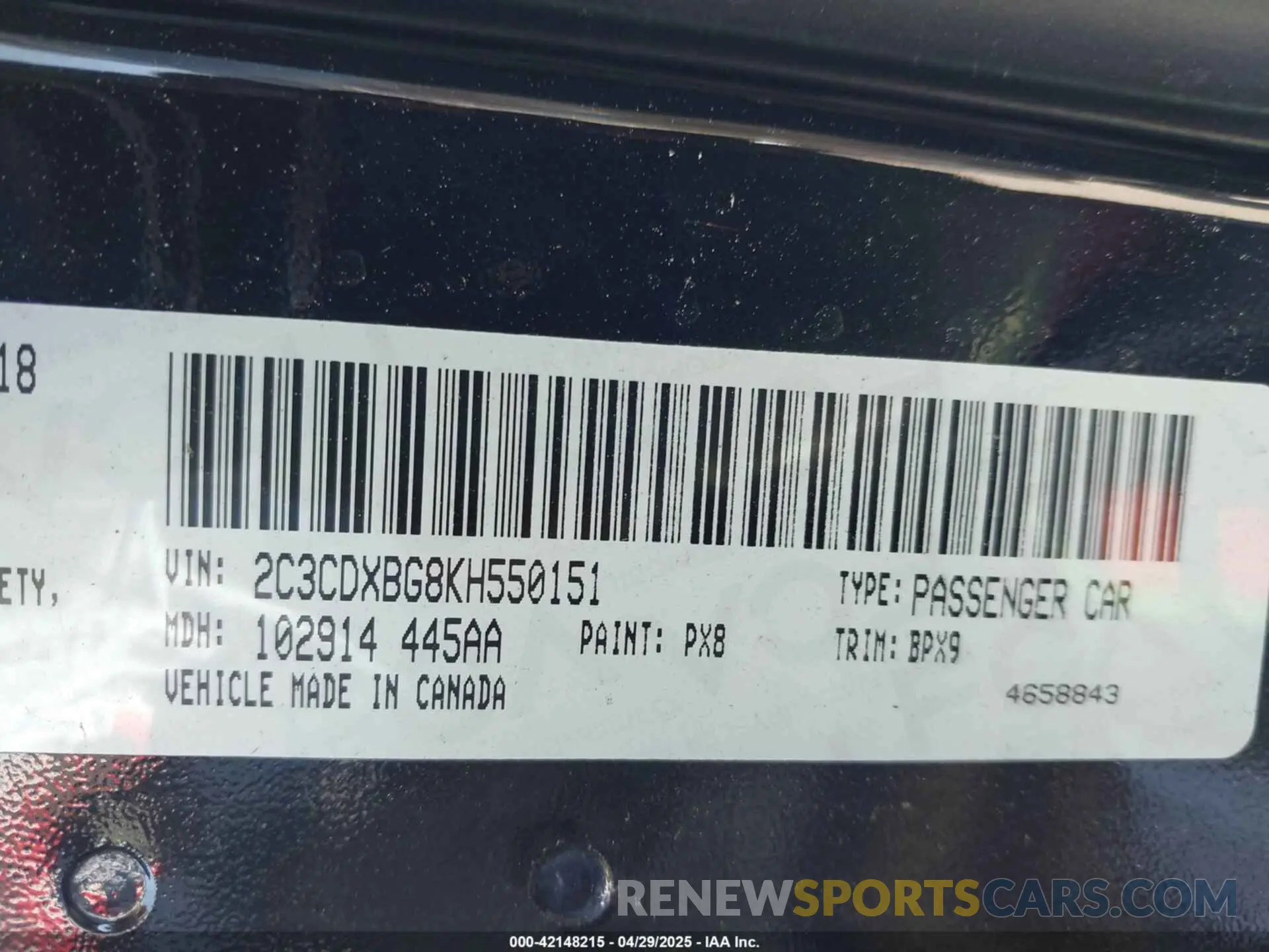 9 Photograph of a damaged car 2C3CDXBG8KH550151 DODGE CHARGER 2019