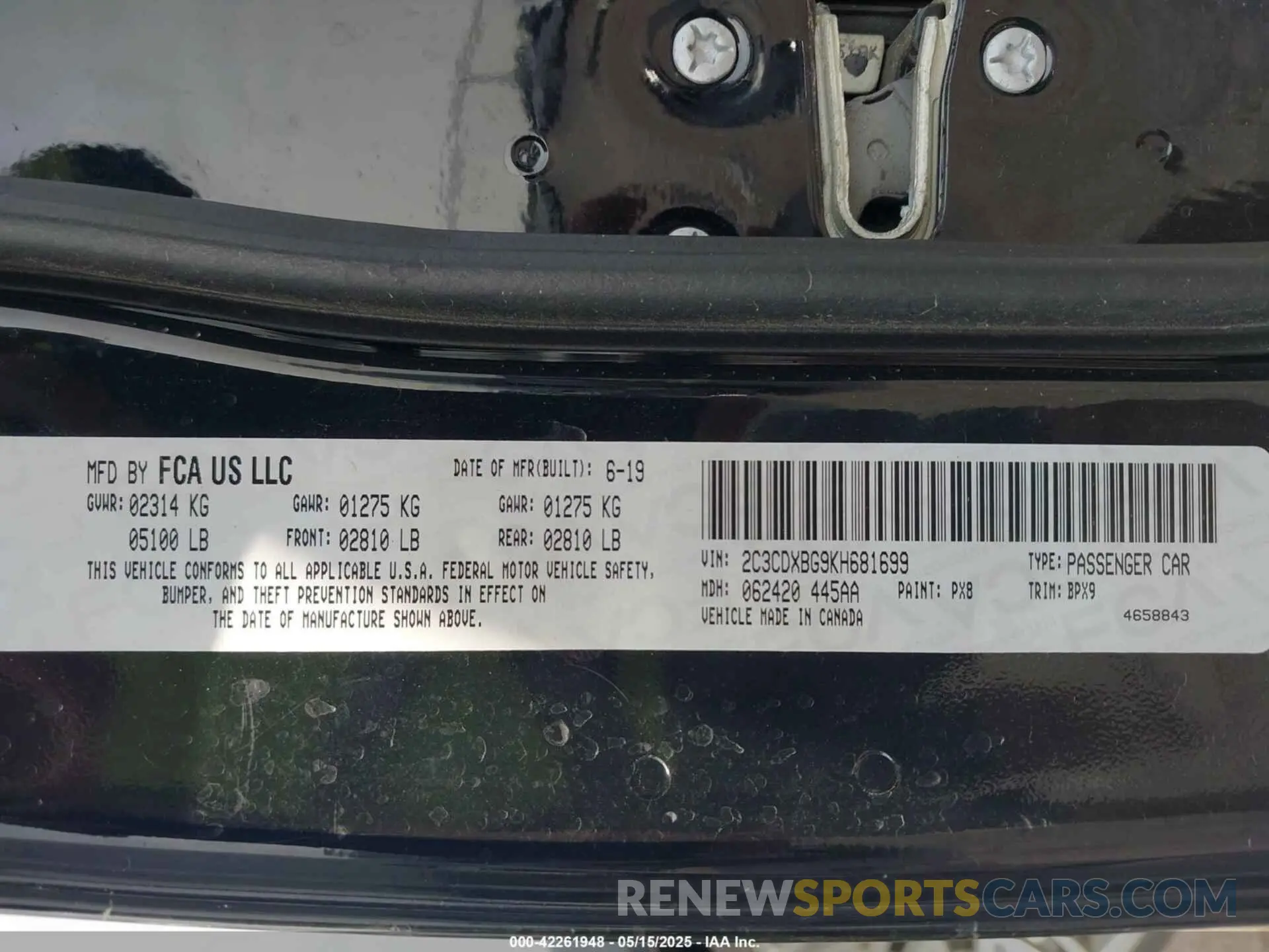 9 Photograph of a damaged car 2C3CDXBG9KH681699 DODGE CHARGER 2019