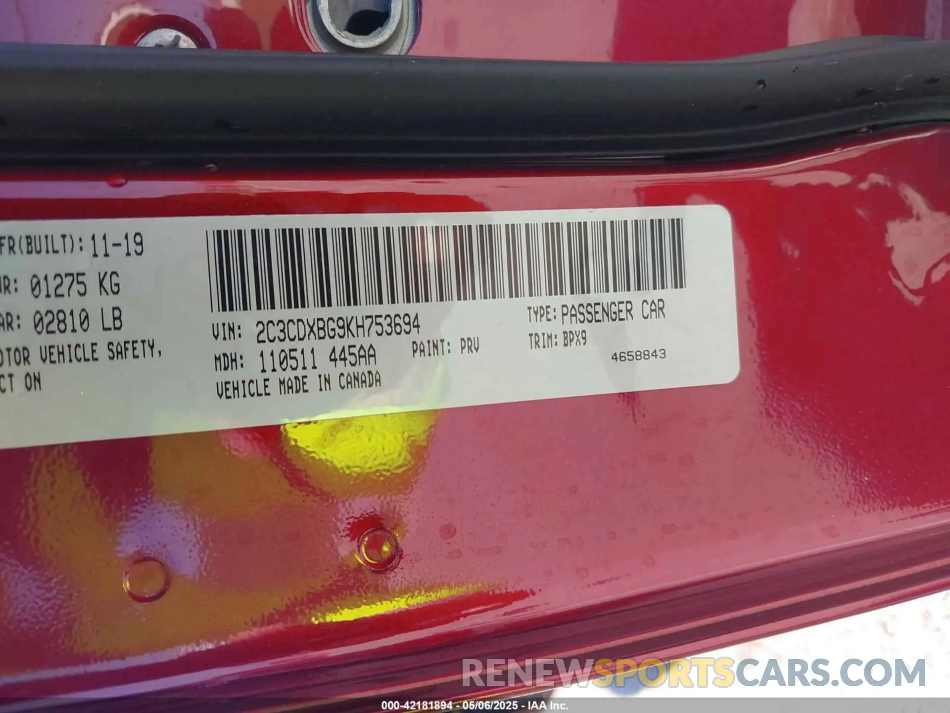 9 Фотография поврежденного автомобиля 2C3CDXBG9KH753694 DODGE CHARGER 2019