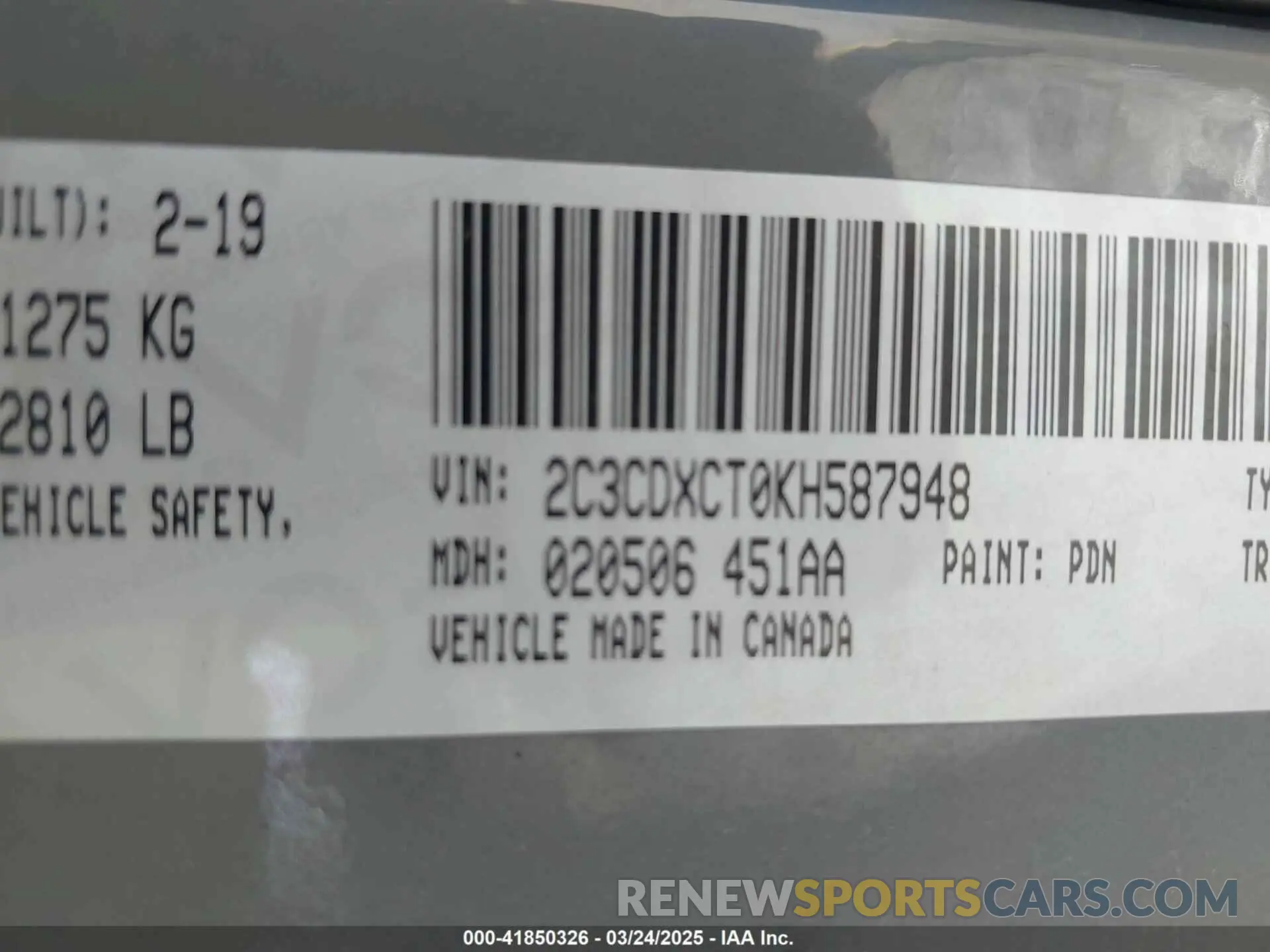9 Photograph of a damaged car 2C3CDXCT0KH587948 DODGE CHARGER 2019