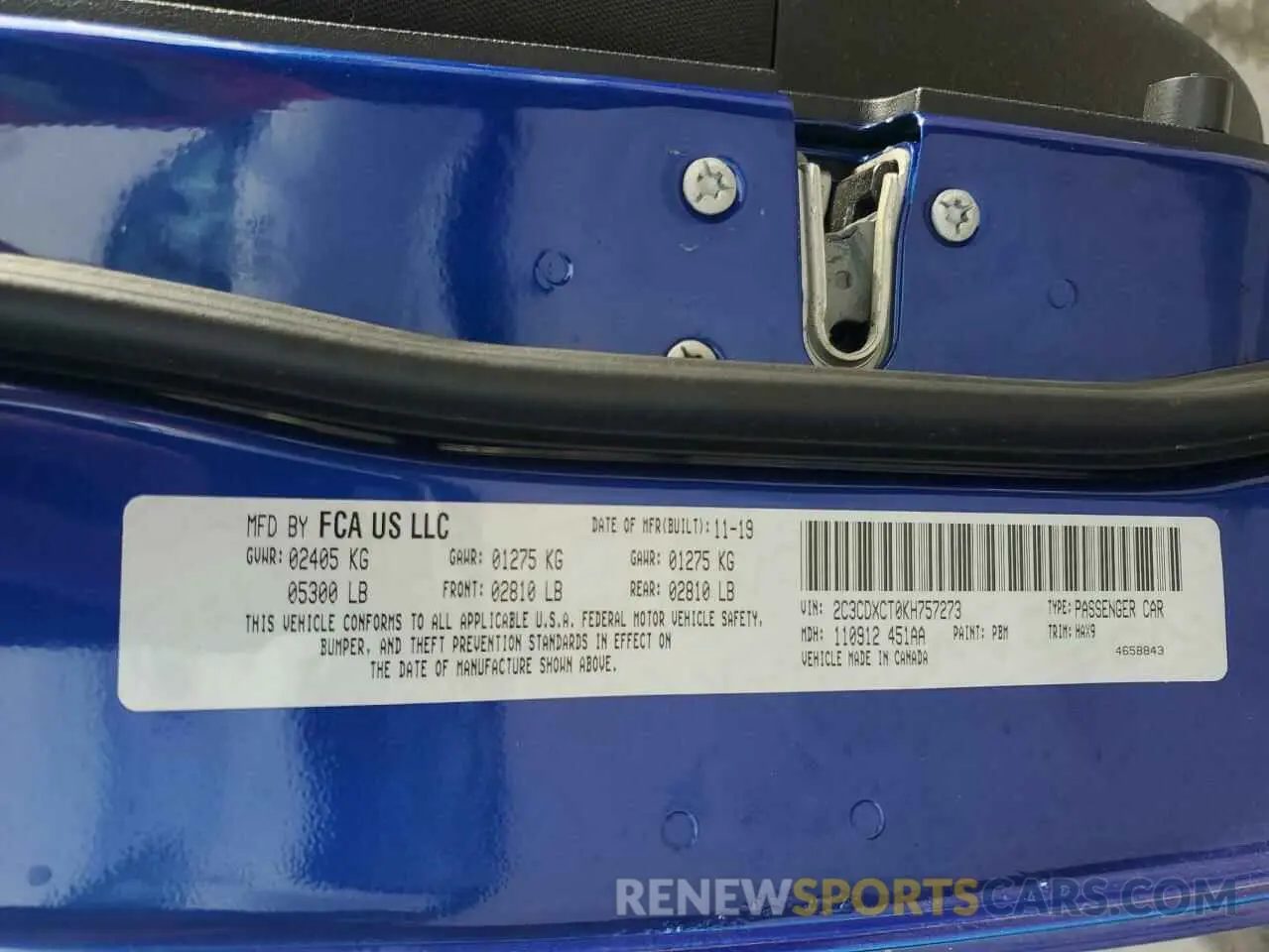 12 Photograph of a damaged car 2C3CDXCT0KH757273 DODGE CHARGER 2019