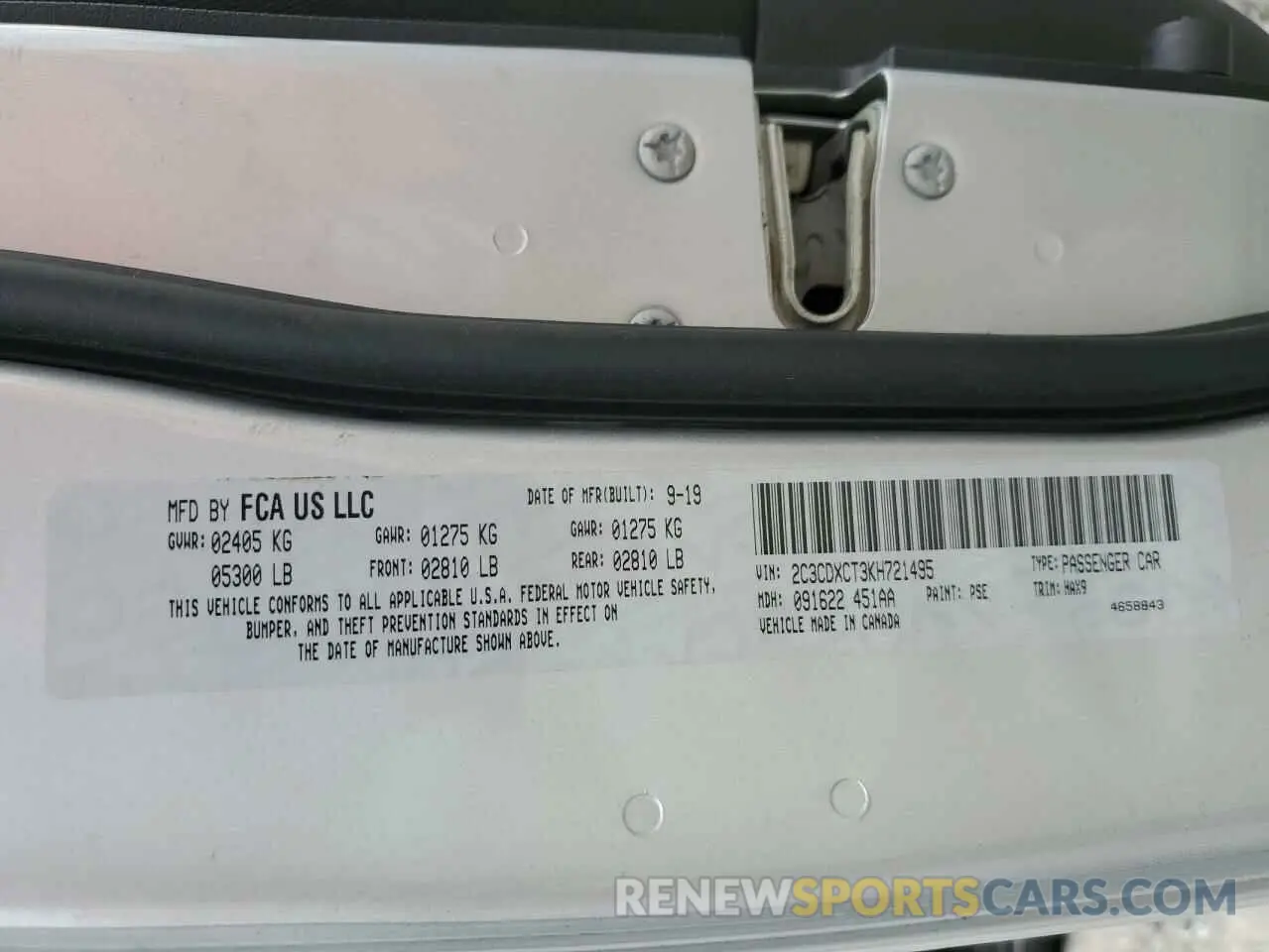 12 Photograph of a damaged car 2C3CDXCT3KH721495 DODGE CHARGER 2019