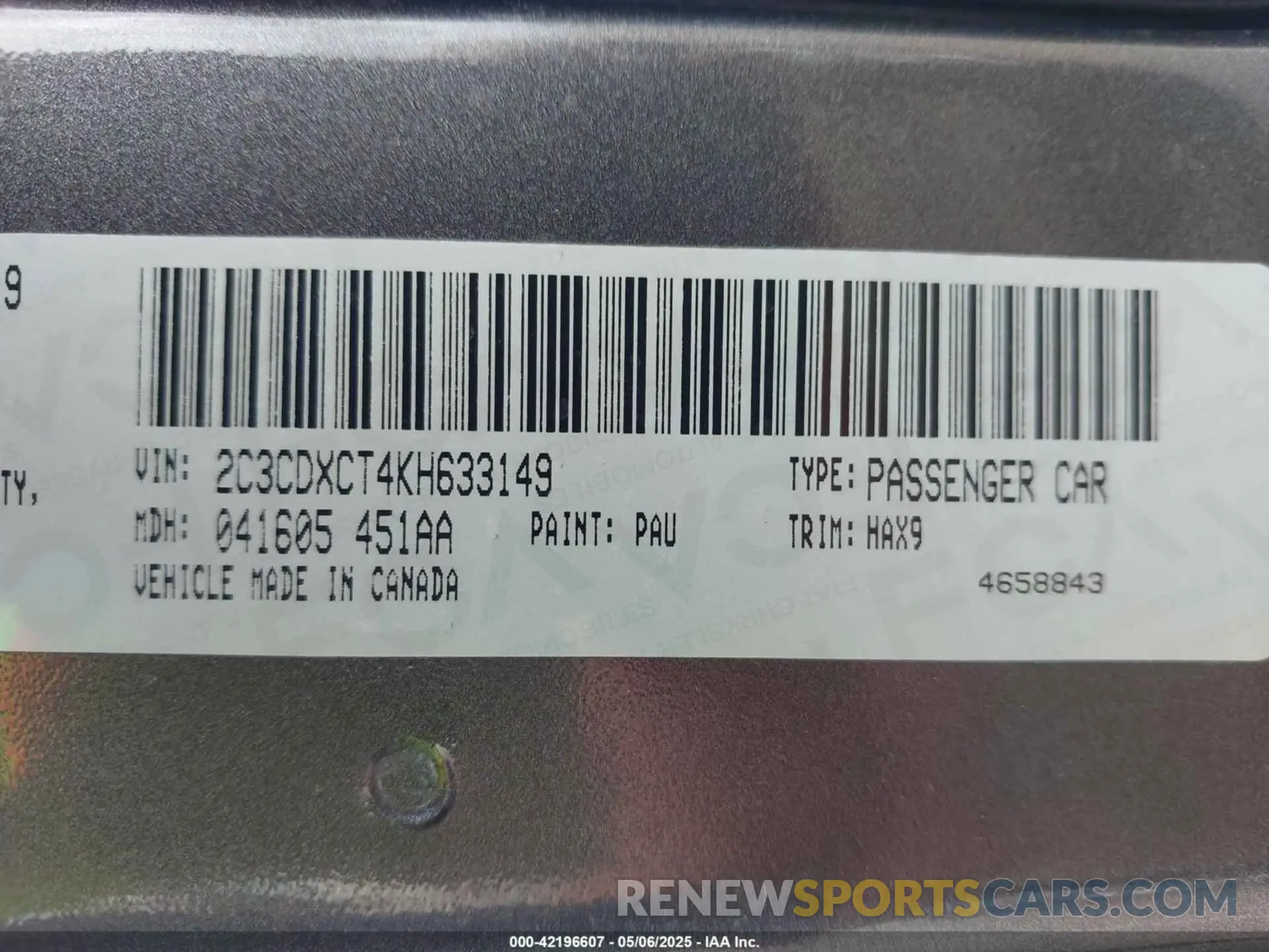 9 Photograph of a damaged car 2C3CDXCT4KH633149 DODGE CHARGER 2019