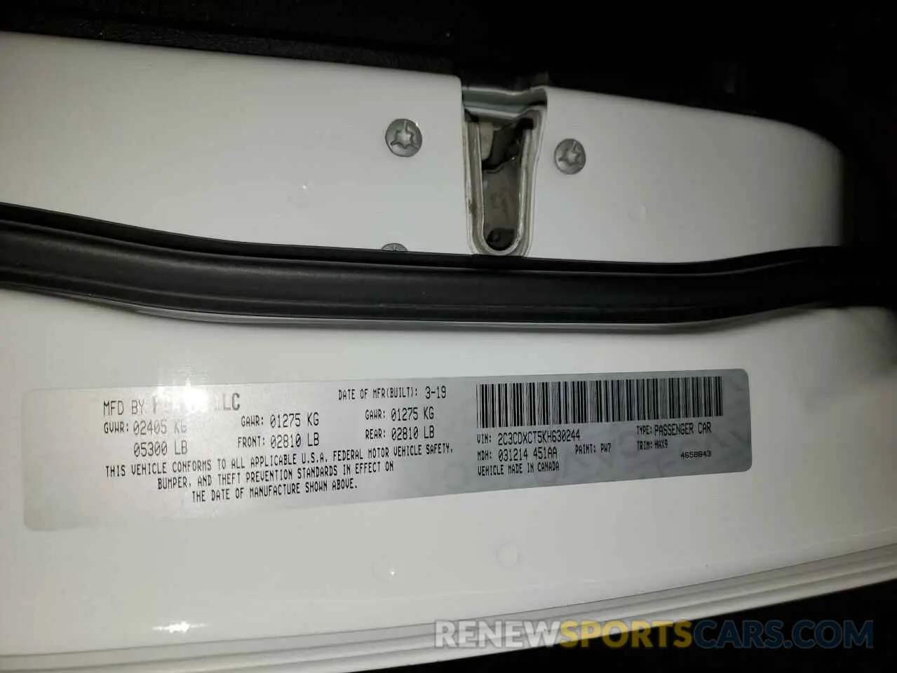 12 Photograph of a damaged car 2C3CDXCT5KH630244 DODGE CHARGER 2019