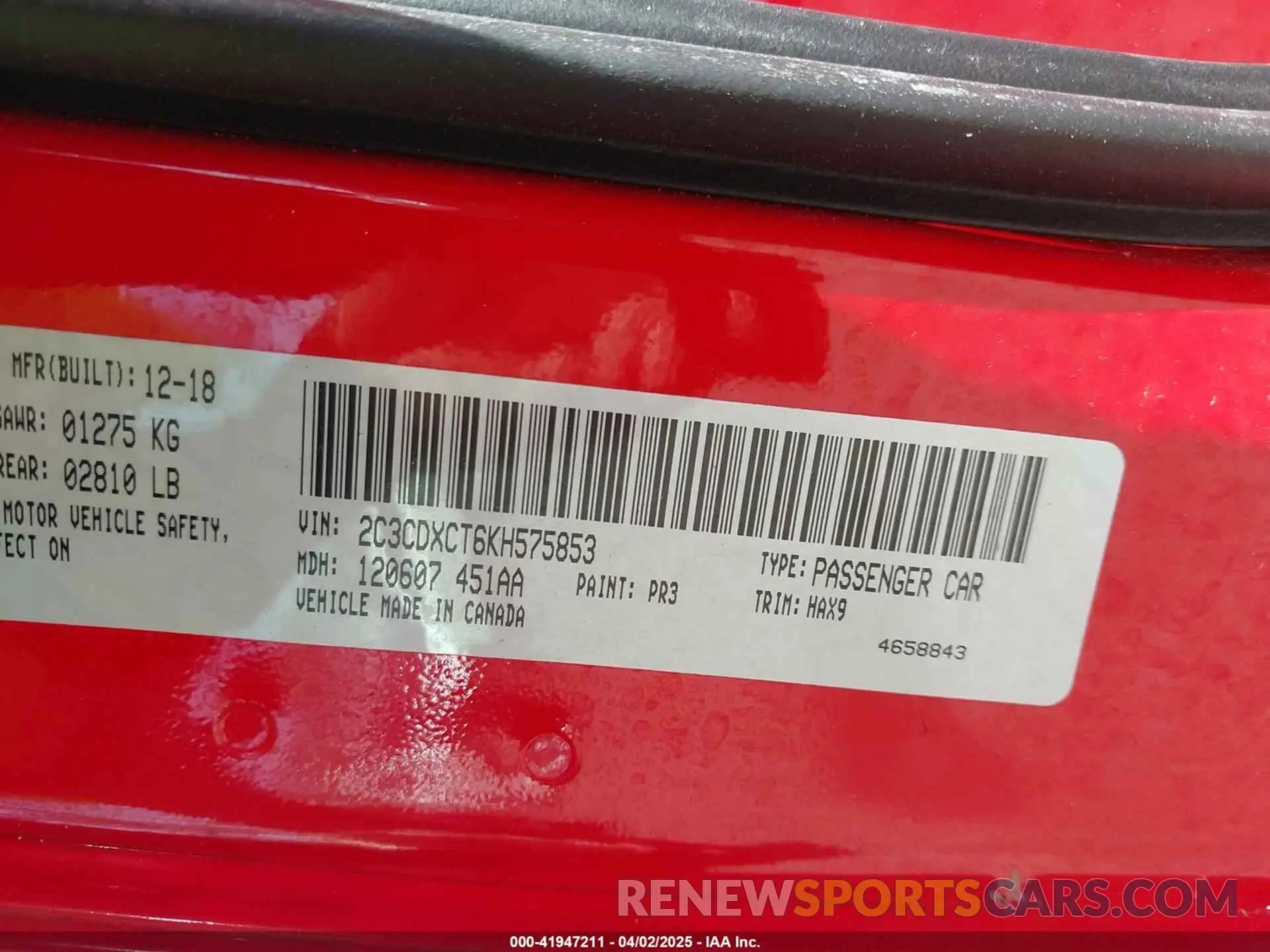 9 Фотография поврежденного автомобиля 2C3CDXCT6KH575853 DODGE CHARGER 2019