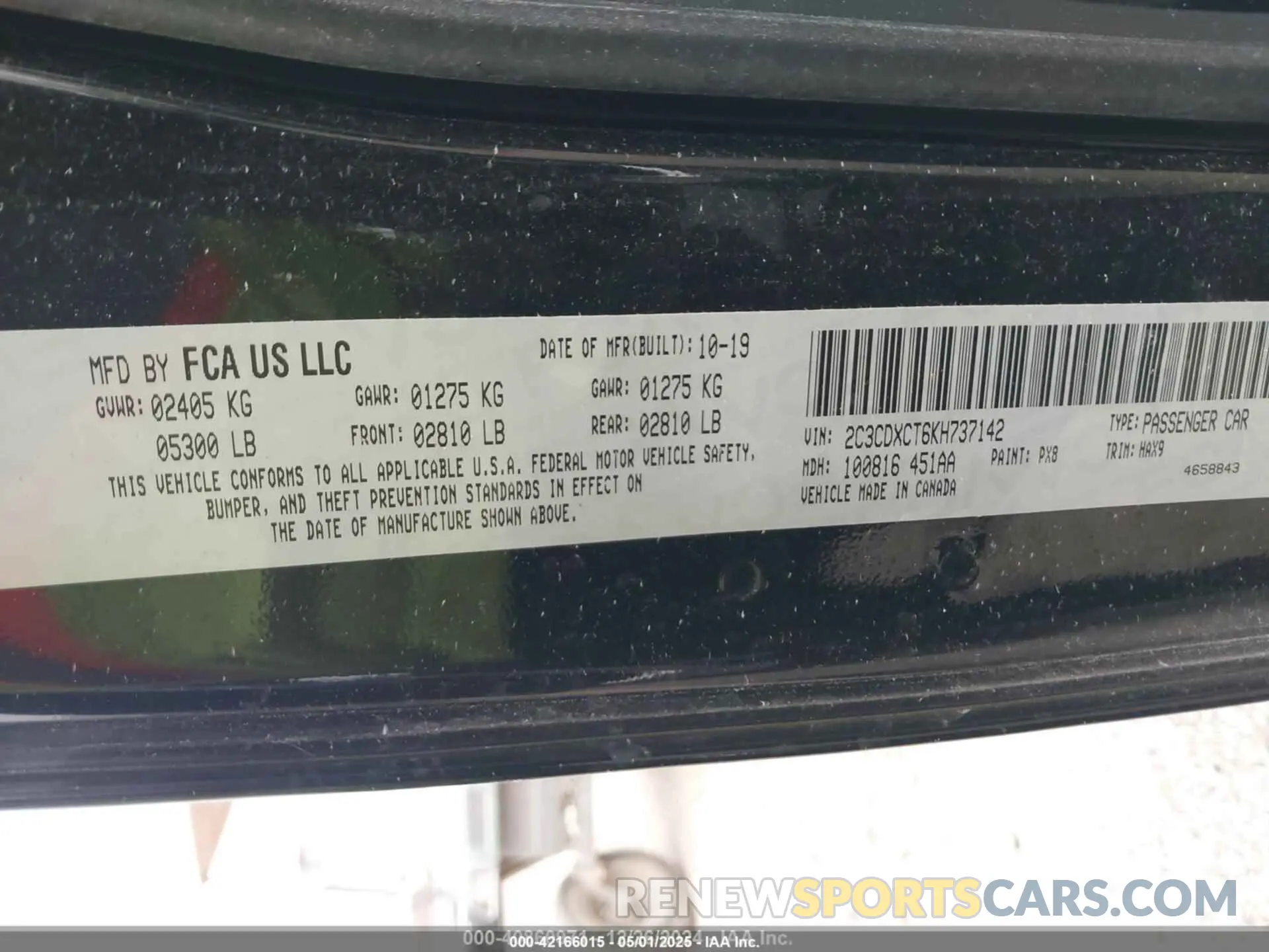 9 Photograph of a damaged car 2C3CDXCT6KH737142 DODGE CHARGER 2019