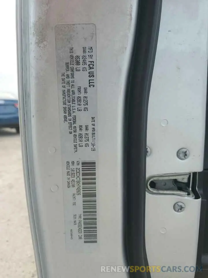 12 Photograph of a damaged car 2C3CDXCT6KH742826 DODGE CHARGER 2019
