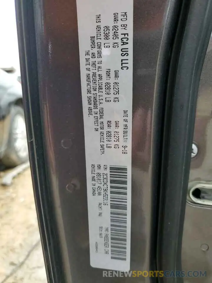 12 Photograph of a damaged car 2C3CDXCT9KH523116 DODGE CHARGER 2019