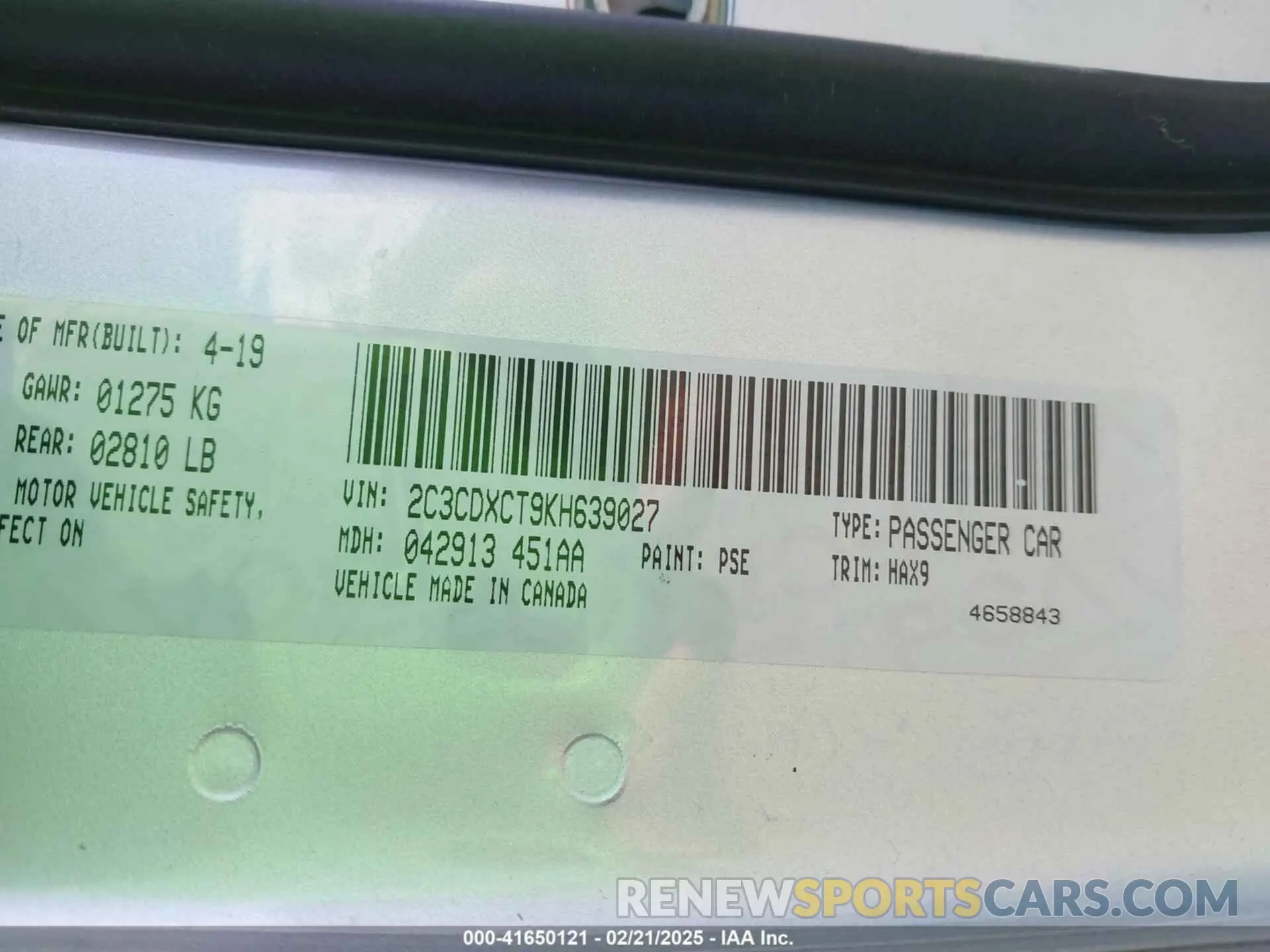 9 Фотография поврежденного автомобиля 2C3CDXCT9KH639027 DODGE CHARGER 2019