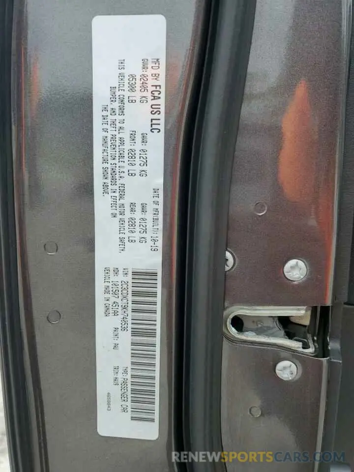 13 Photograph of a damaged car 2C3CDXCT9KH740536 DODGE CHARGER 2019