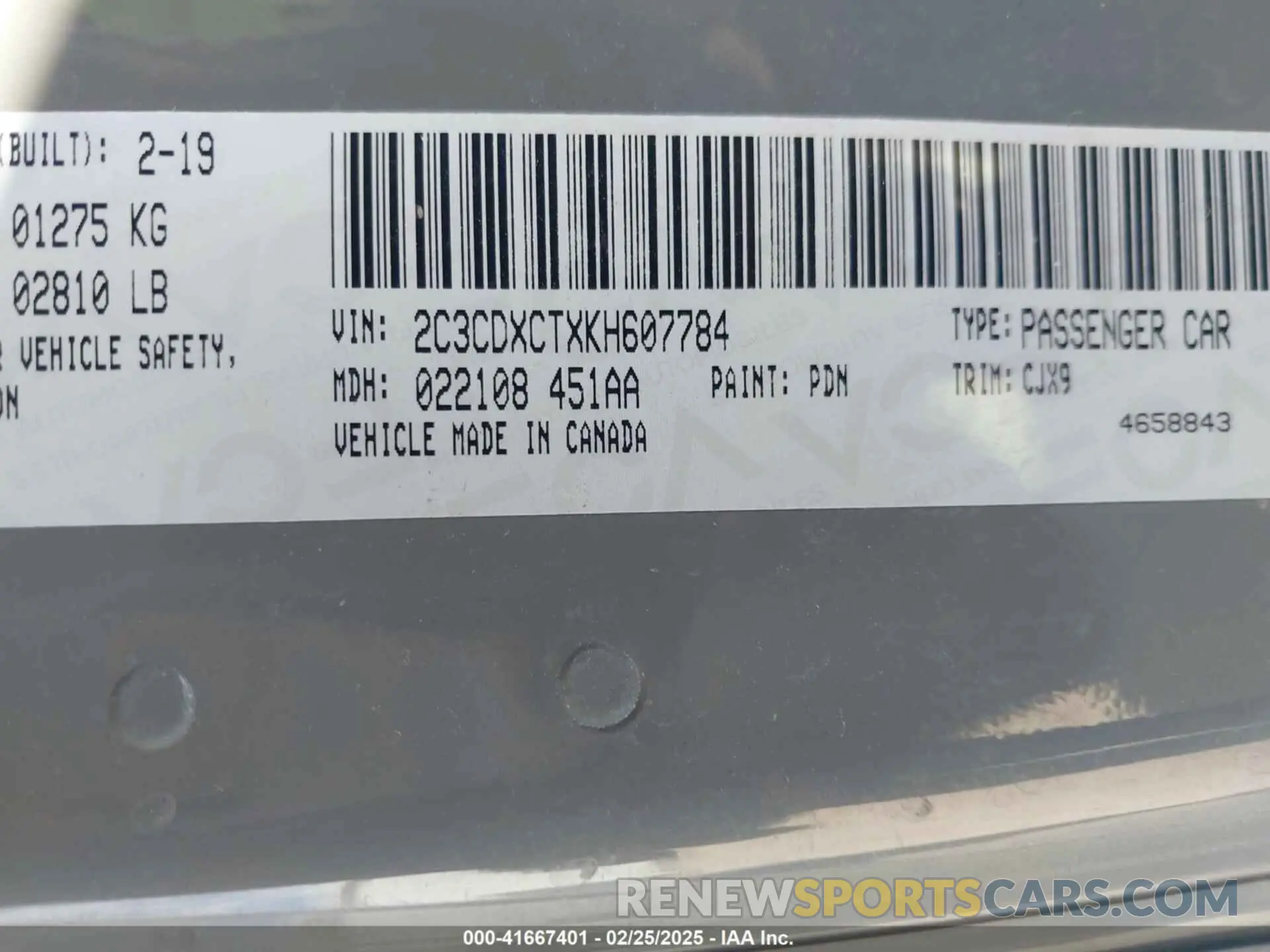 9 Photograph of a damaged car 2C3CDXCTXKH607784 DODGE CHARGER 2019
