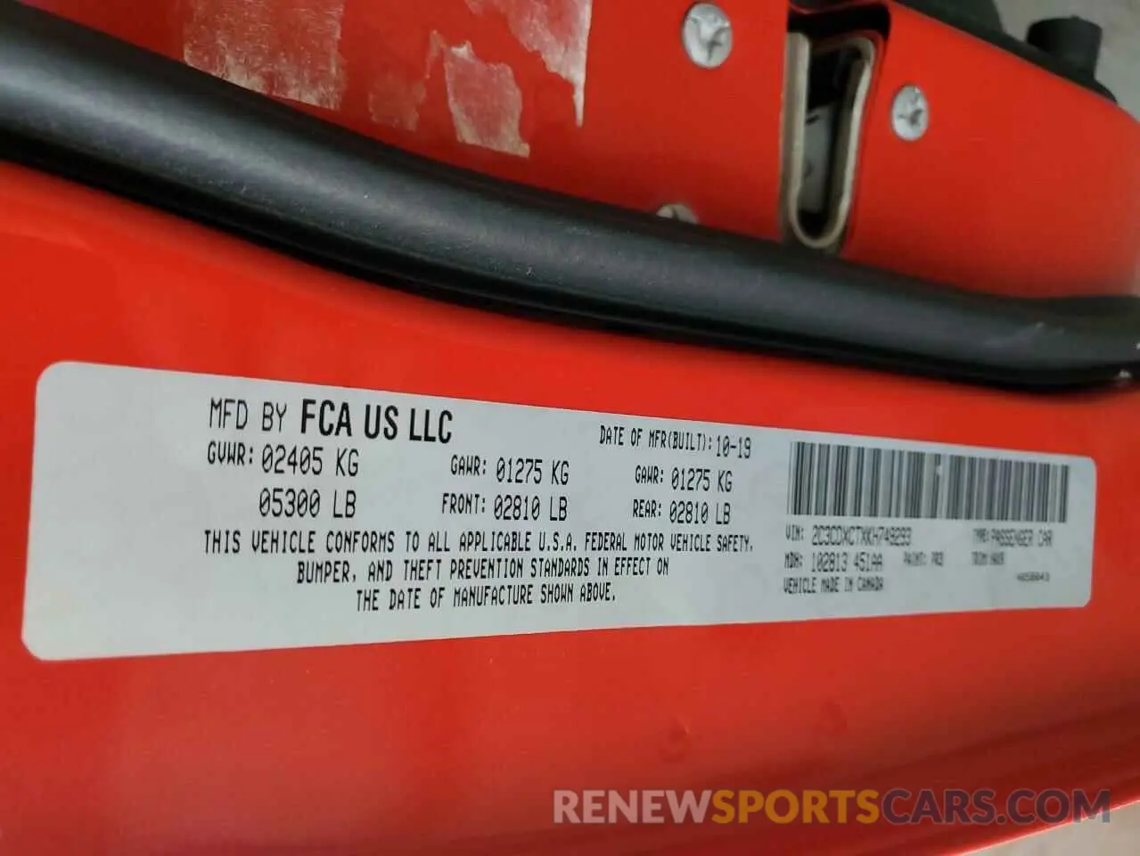 14 Photograph of a damaged car 2C3CDXCTXKH749293 DODGE CHARGER 2019