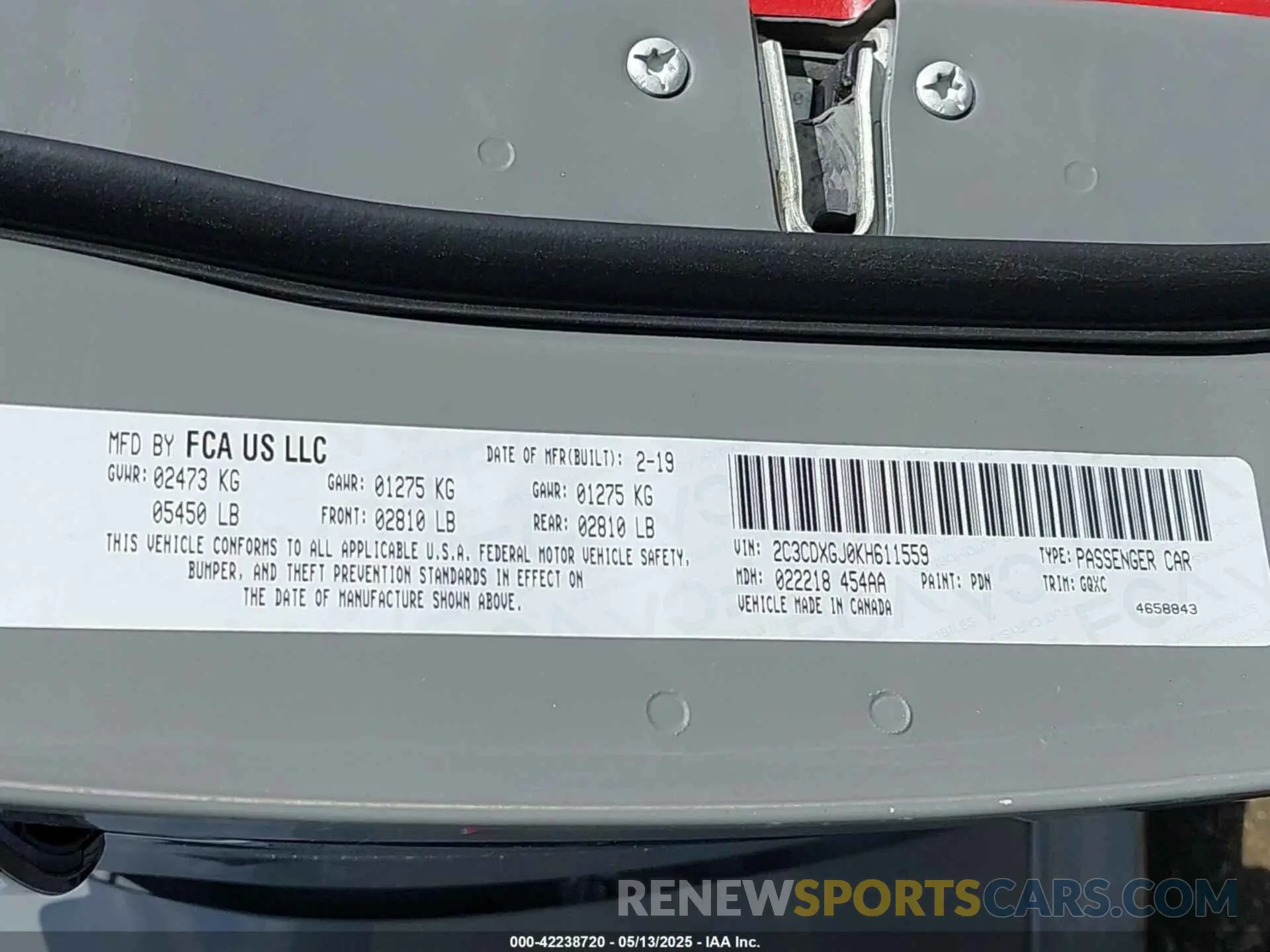 9 Фотография поврежденного автомобиля 2C3CDXGJ0KH611559 DODGE CHARGER 2019