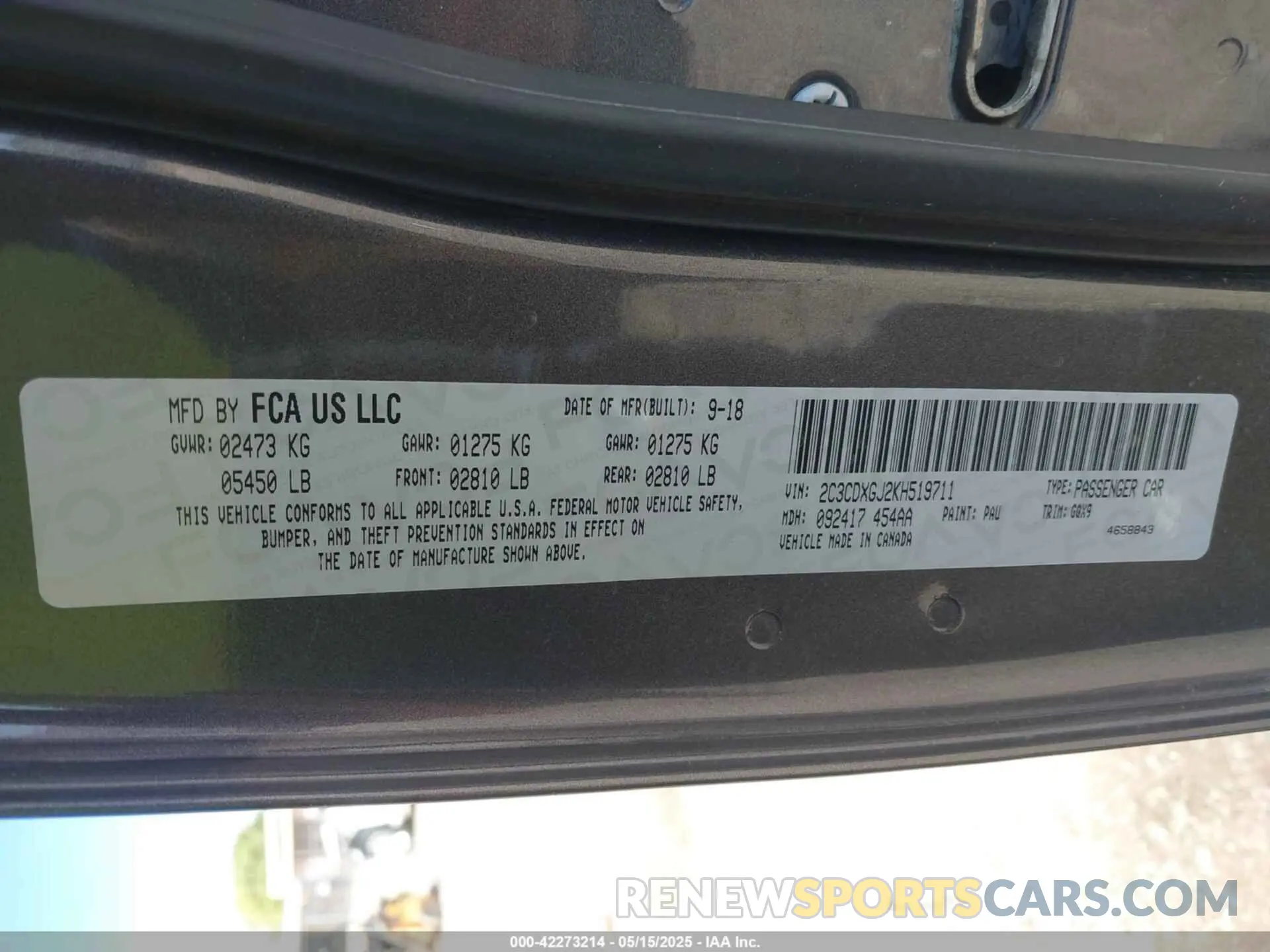 8 Photograph of a damaged car 2C3CDXGJ2KH519711 DODGE CHARGER 2019