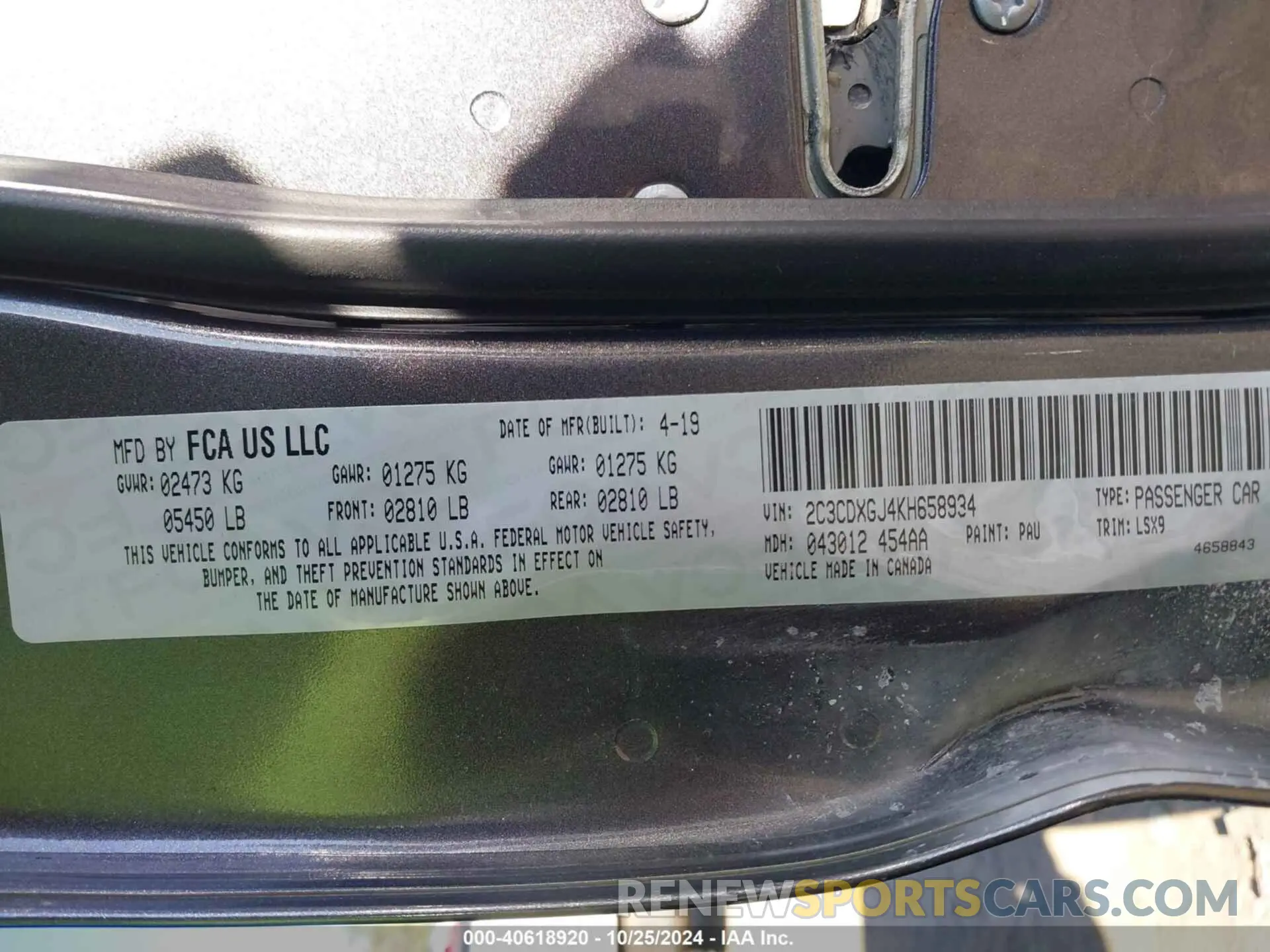 9 Фотография поврежденного автомобиля 2C3CDXGJ4KH658934 DODGE CHARGER 2019