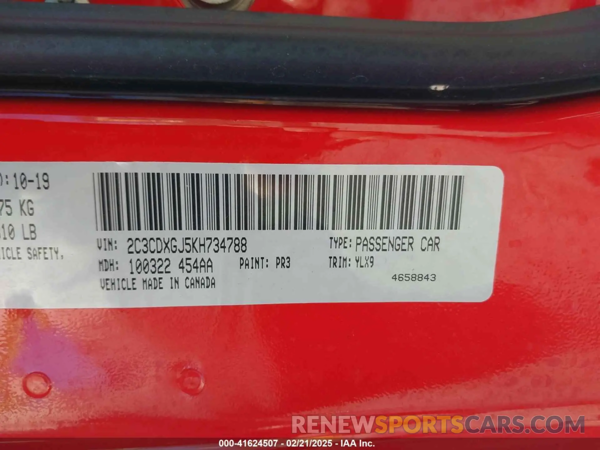 9 Фотография поврежденного автомобиля 2C3CDXGJ5KH734788 DODGE CHARGER 2019