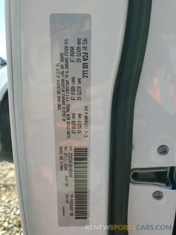 12 Photograph of a damaged car 2C3CDXGJ6KH692406 DODGE CHARGER 2019
