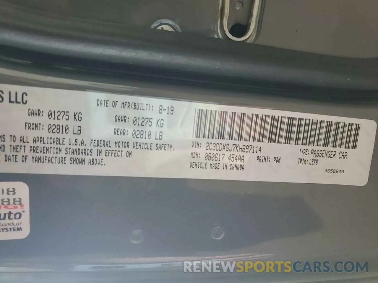 12 Photograph of a damaged car 2C3CDXGJ7KH697114 DODGE CHARGER 2019