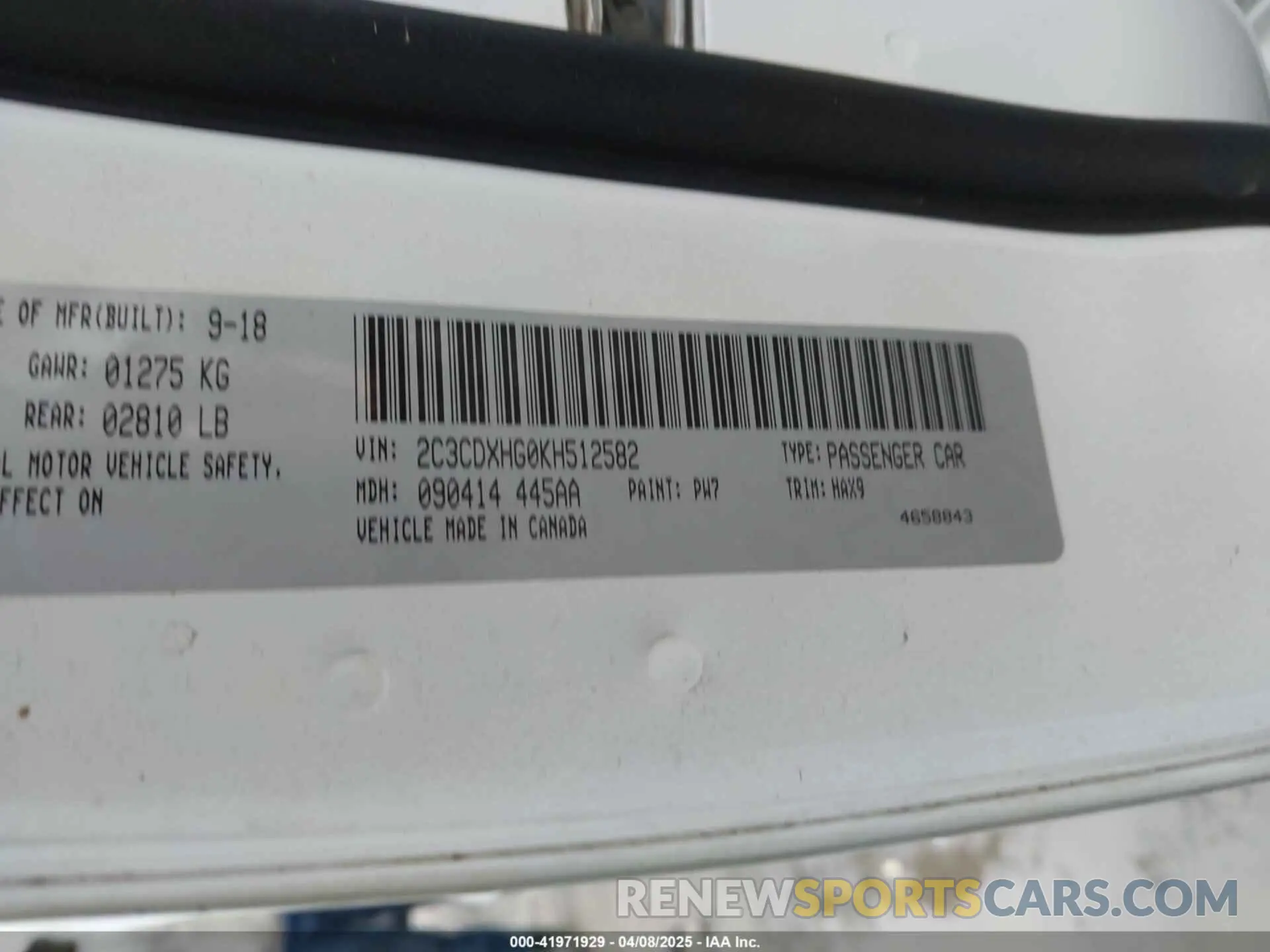 9 Фотография поврежденного автомобиля 2C3CDXHG0KH512582 DODGE CHARGER 2019