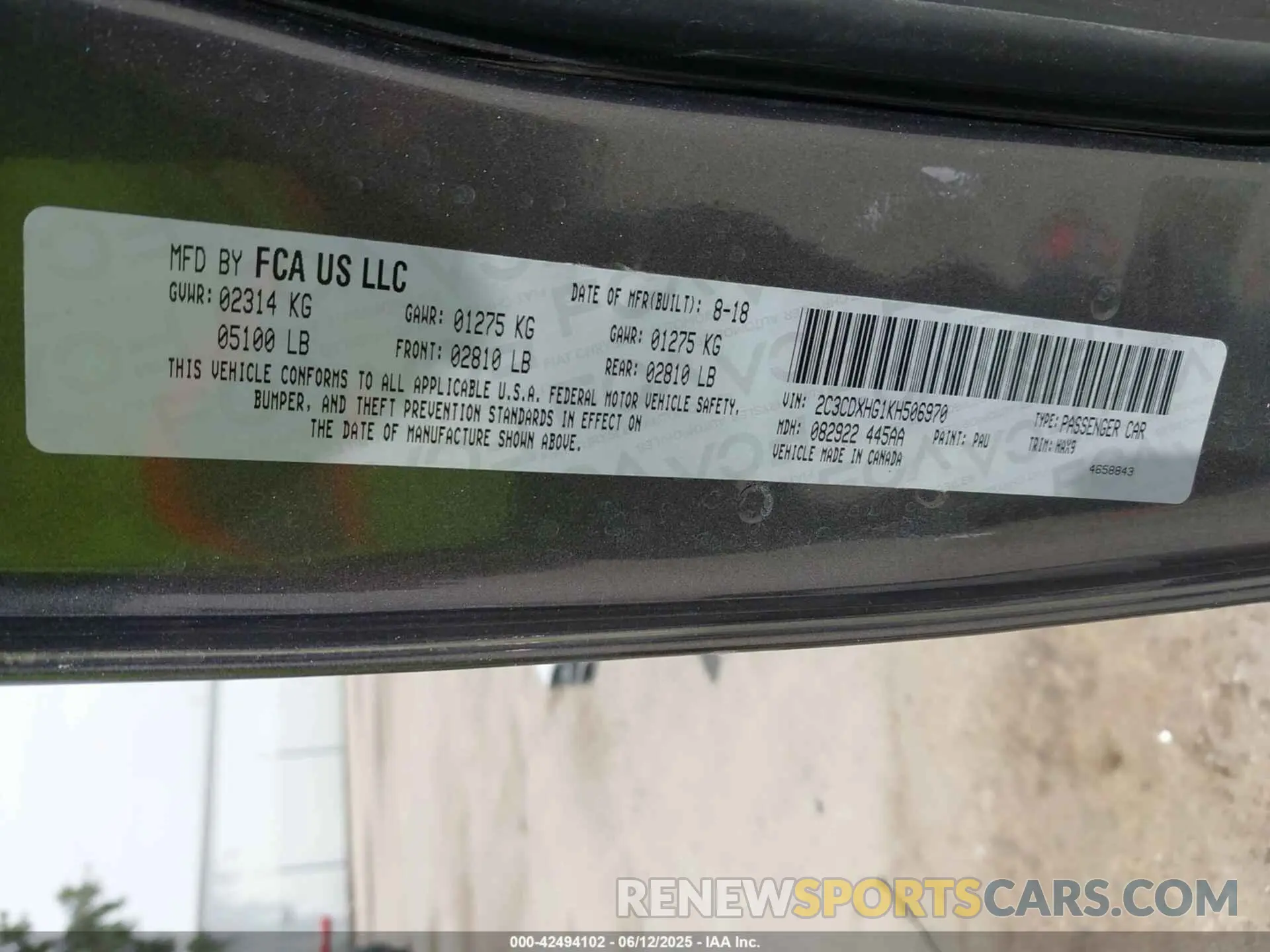 9 Photograph of a damaged car 2C3CDXHG1KH506970 DODGE CHARGER 2019