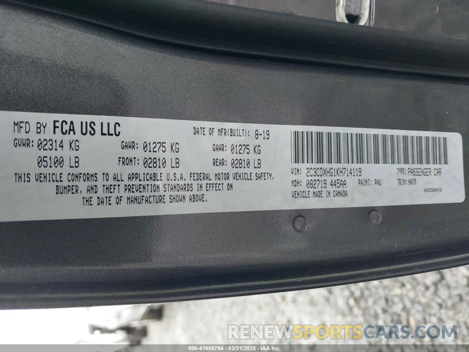 9 Photograph of a damaged car 2C3CDXHG1KH714119 DODGE CHARGER 2019