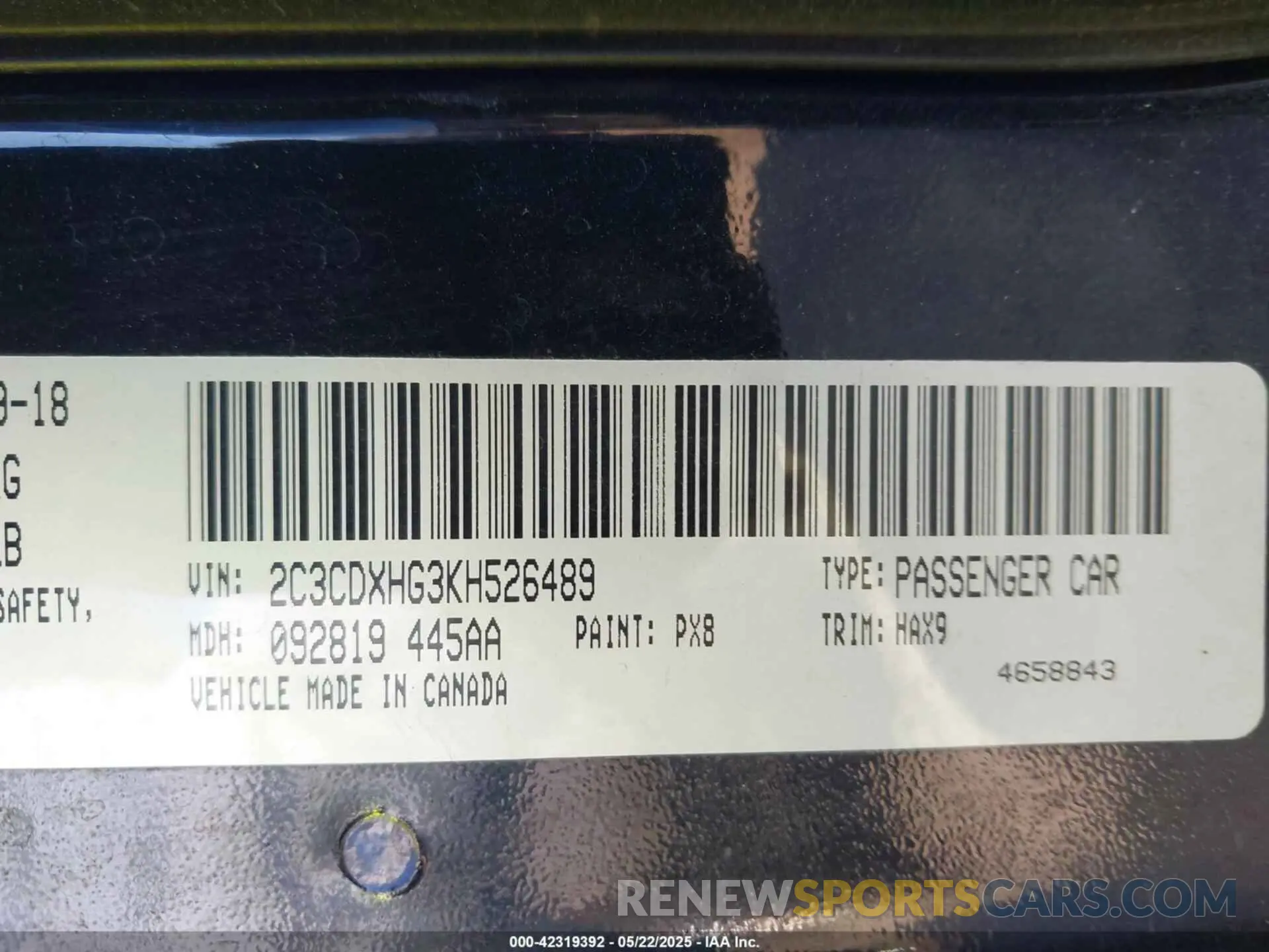 9 Photograph of a damaged car 2C3CDXHG3KH526489 DODGE CHARGER 2019