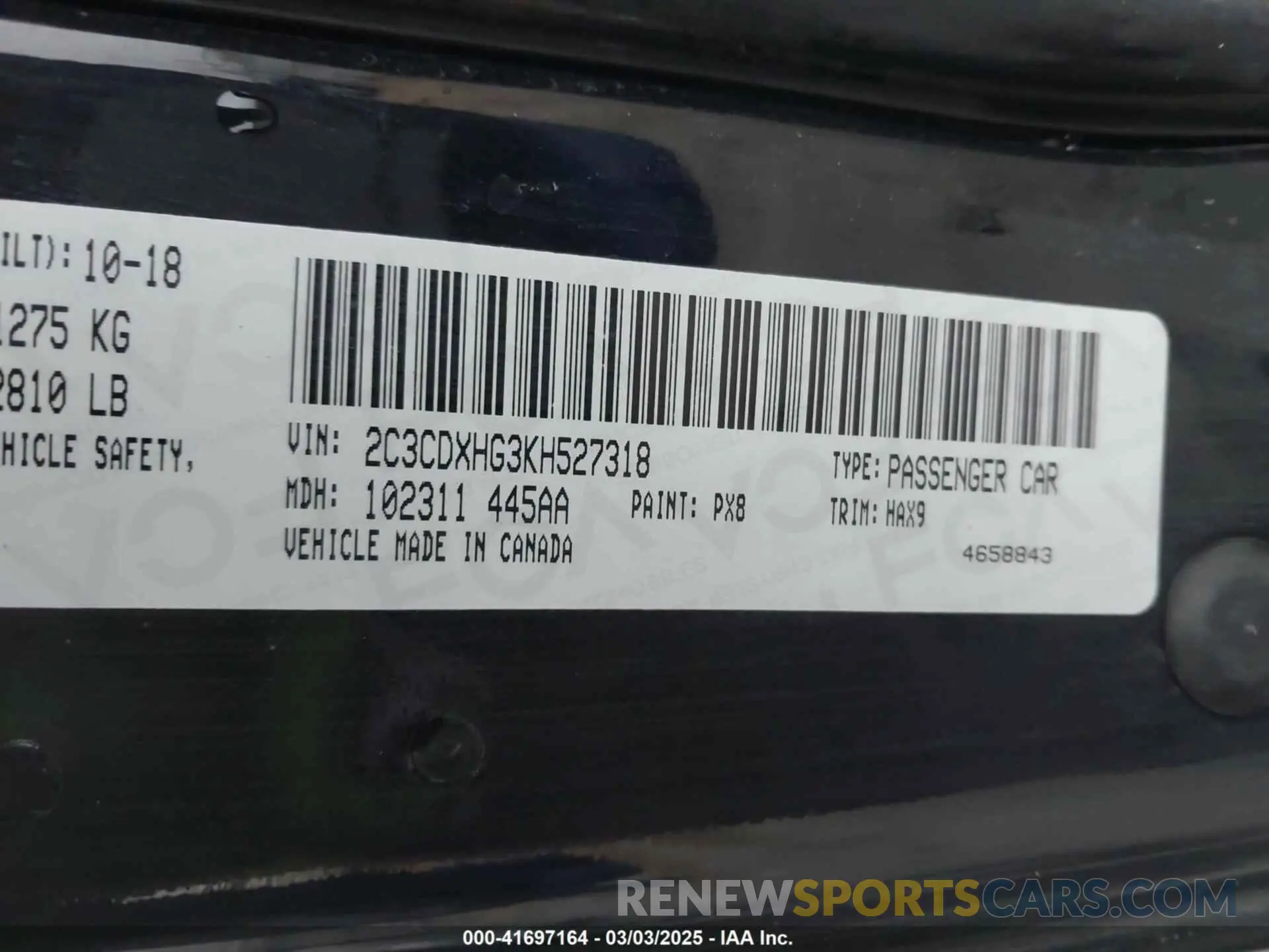 9 Фотография поврежденного автомобиля 2C3CDXHG3KH527318 DODGE CHARGER 2019