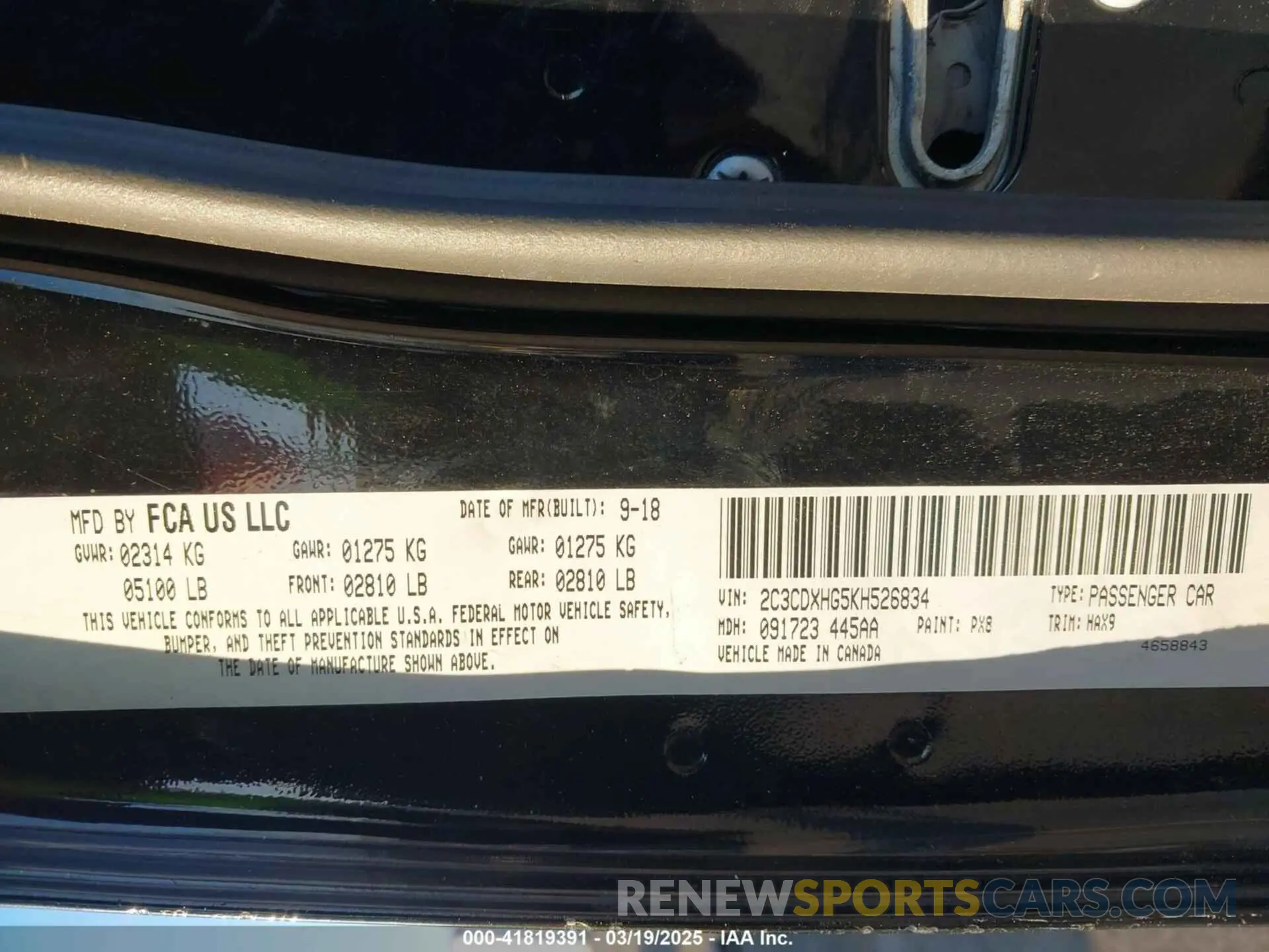 9 Photograph of a damaged car 2C3CDXHG5KH526834 DODGE CHARGER 2019