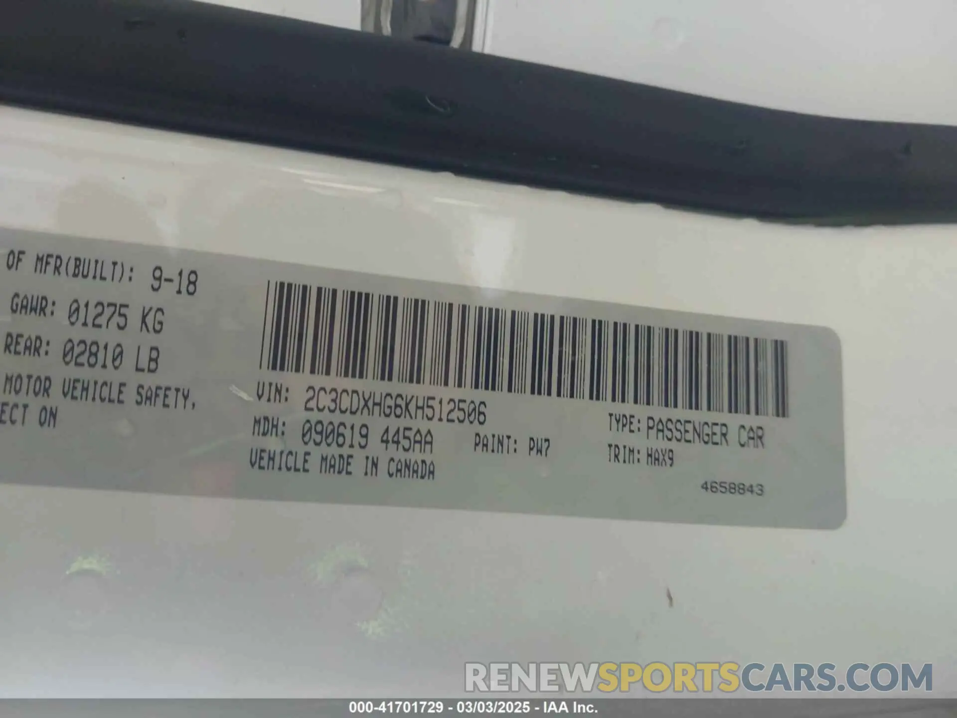 9 Photograph of a damaged car 2C3CDXHG6KH512506 DODGE CHARGER 2019