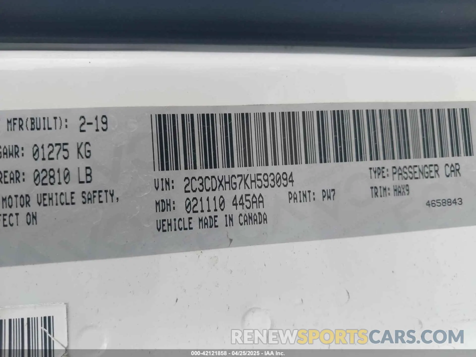 9 Фотография поврежденного автомобиля 2C3CDXHG7KH593094 DODGE CHARGER 2019