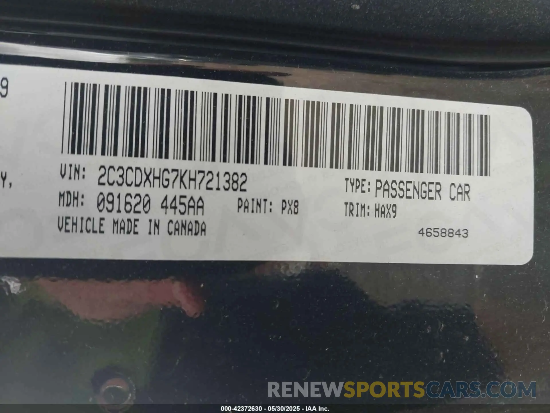9 Photograph of a damaged car 2C3CDXHG7KH721382 DODGE CHARGER 2019