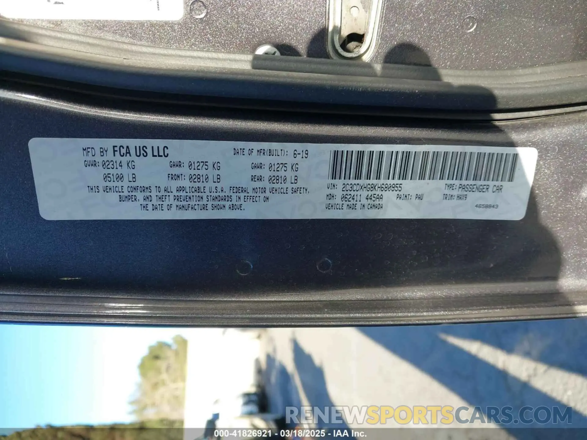 9 Фотография поврежденного автомобиля 2C3CDXHG8KH680955 DODGE CHARGER 2019