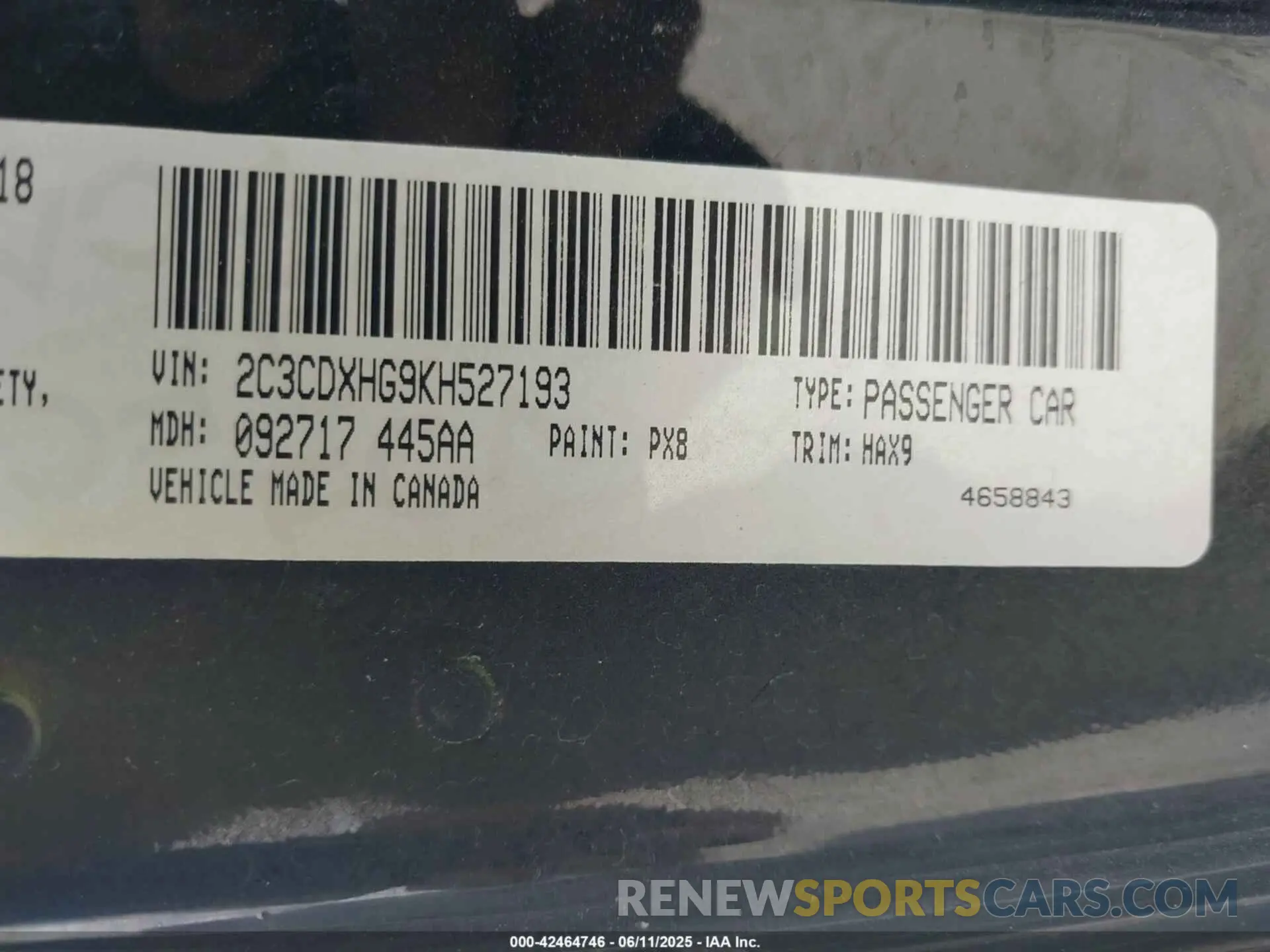 9 Photograph of a damaged car 2C3CDXHG9KH527193 DODGE CHARGER 2019