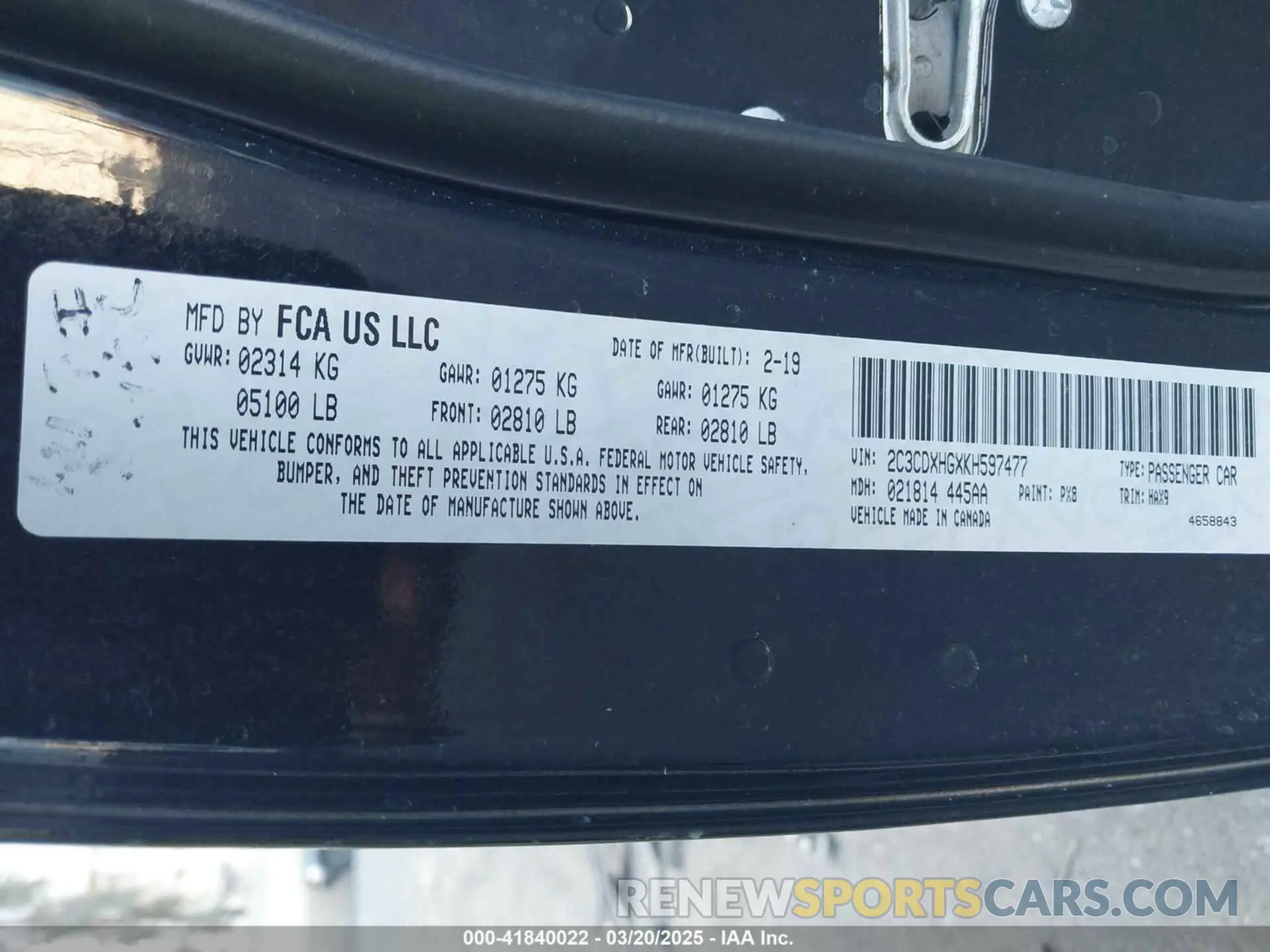 9 Photograph of a damaged car 2C3CDXHGXKH597477 DODGE CHARGER 2019