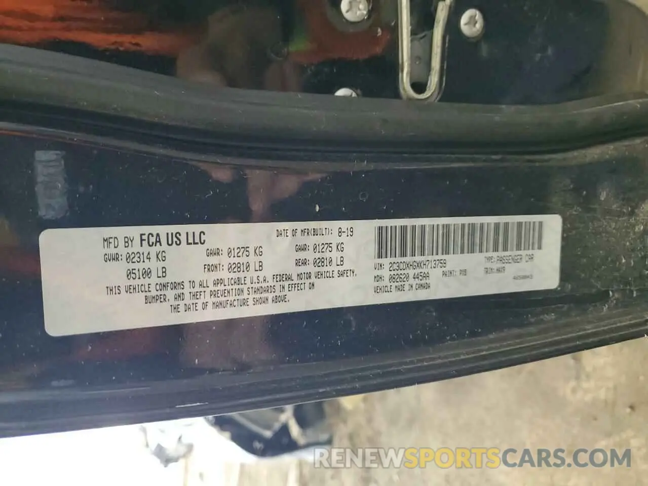 12 Photograph of a damaged car 2C3CDXHGXKH713759 DODGE CHARGER 2019