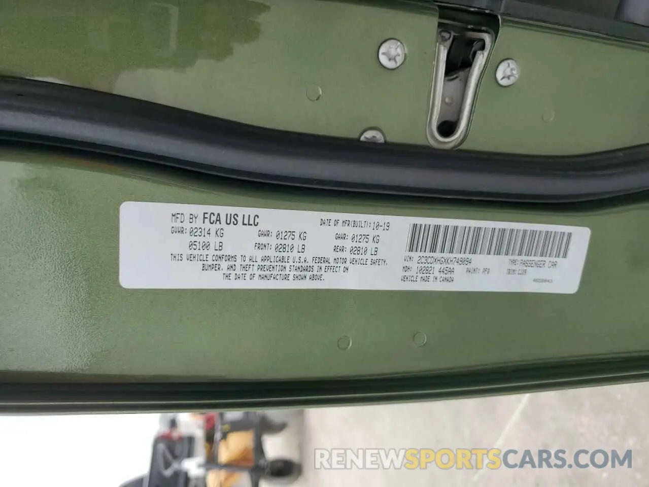 12 Photograph of a damaged car 2C3CDXHGXKH749094 DODGE CHARGER 2019