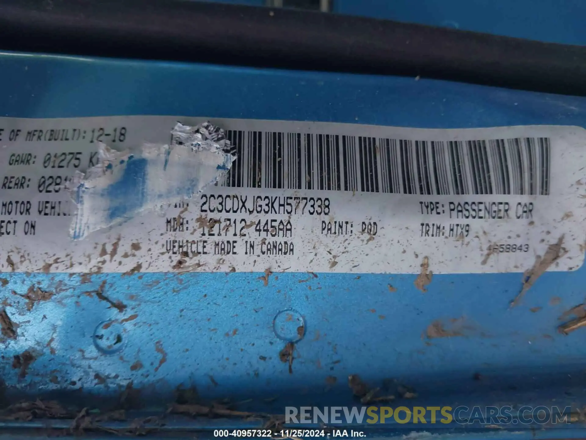 9 Photograph of a damaged car 2C3CDXJG3KH577338 DODGE CHARGER 2019