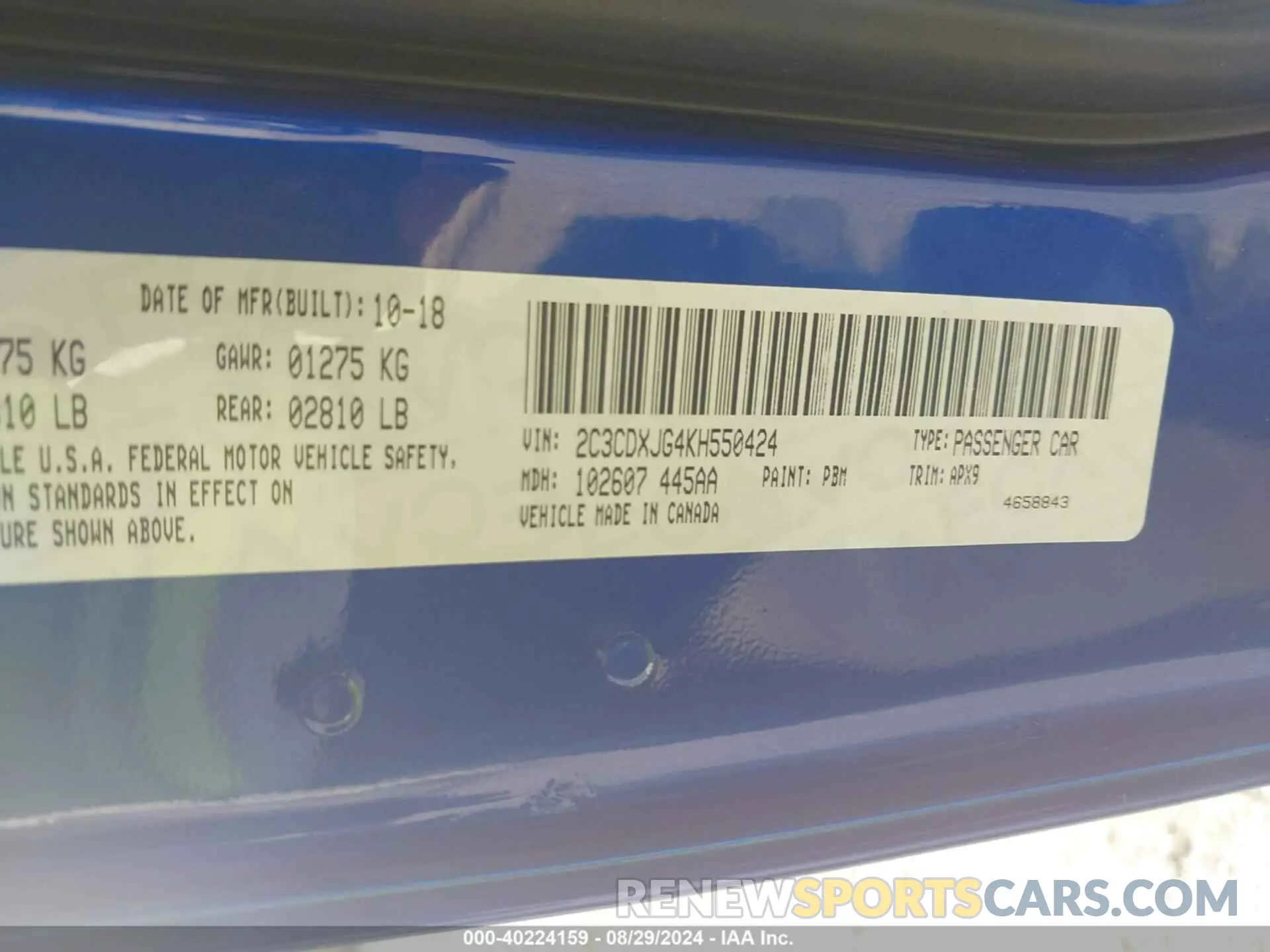 9 Фотография поврежденного автомобиля 2C3CDXJG4KH550424 DODGE CHARGER 2019
