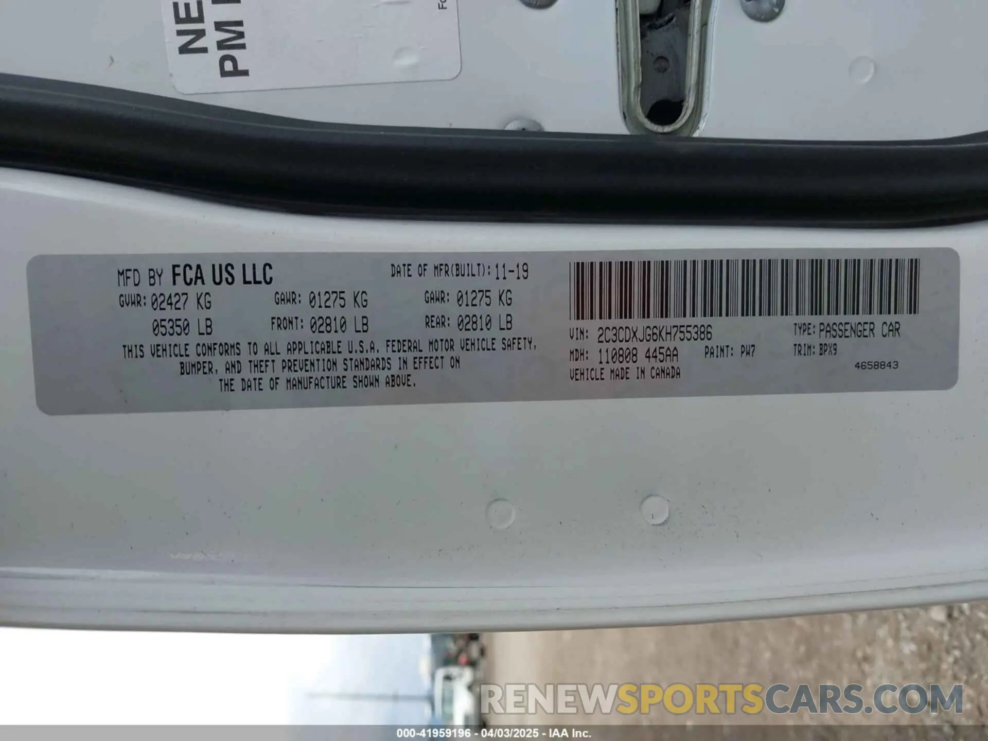 9 Фотография поврежденного автомобиля 2C3CDXJG6KH755386 DODGE CHARGER 2019