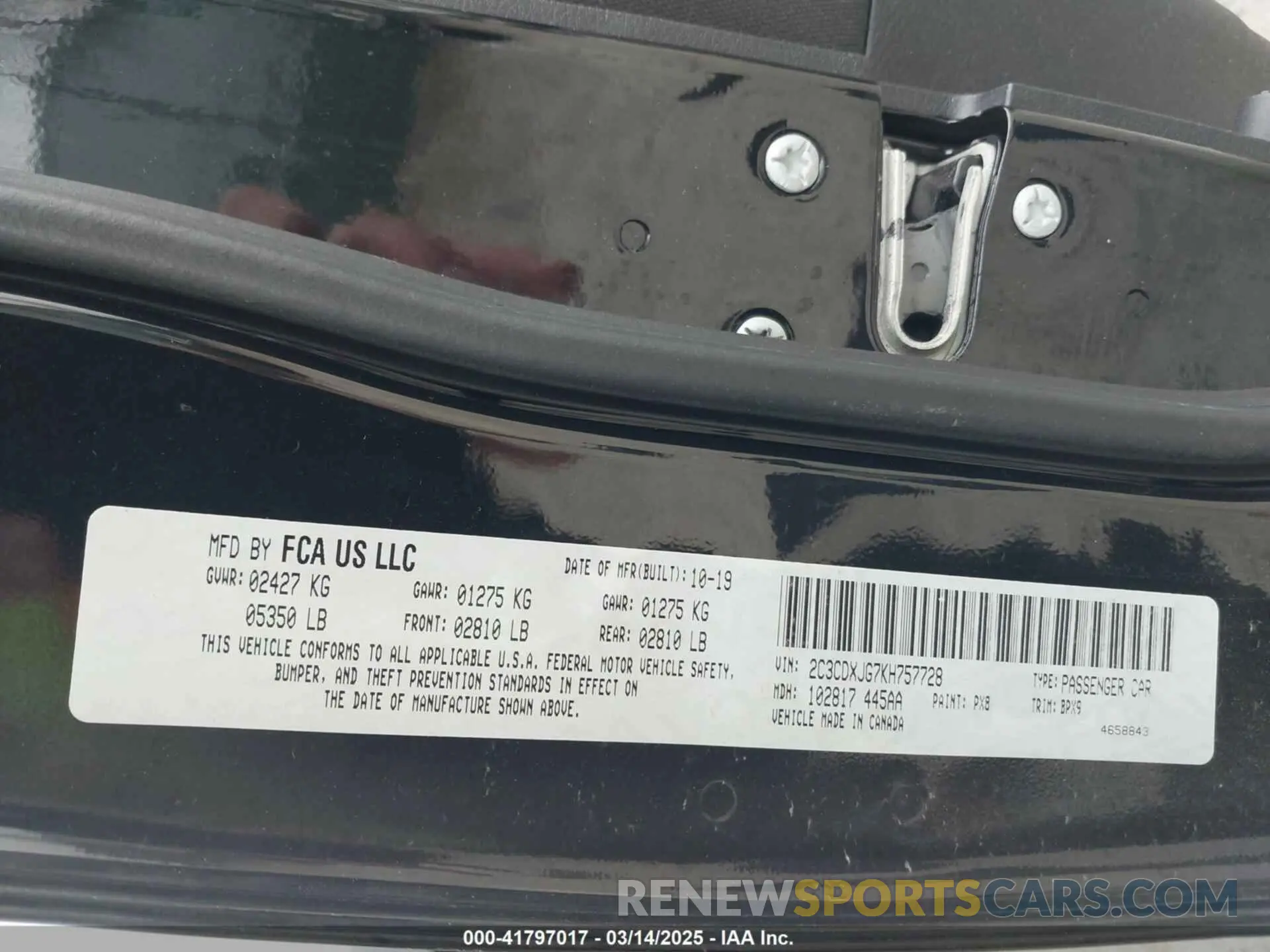 9 Photograph of a damaged car 2C3CDXJG7KH757728 DODGE CHARGER 2019
