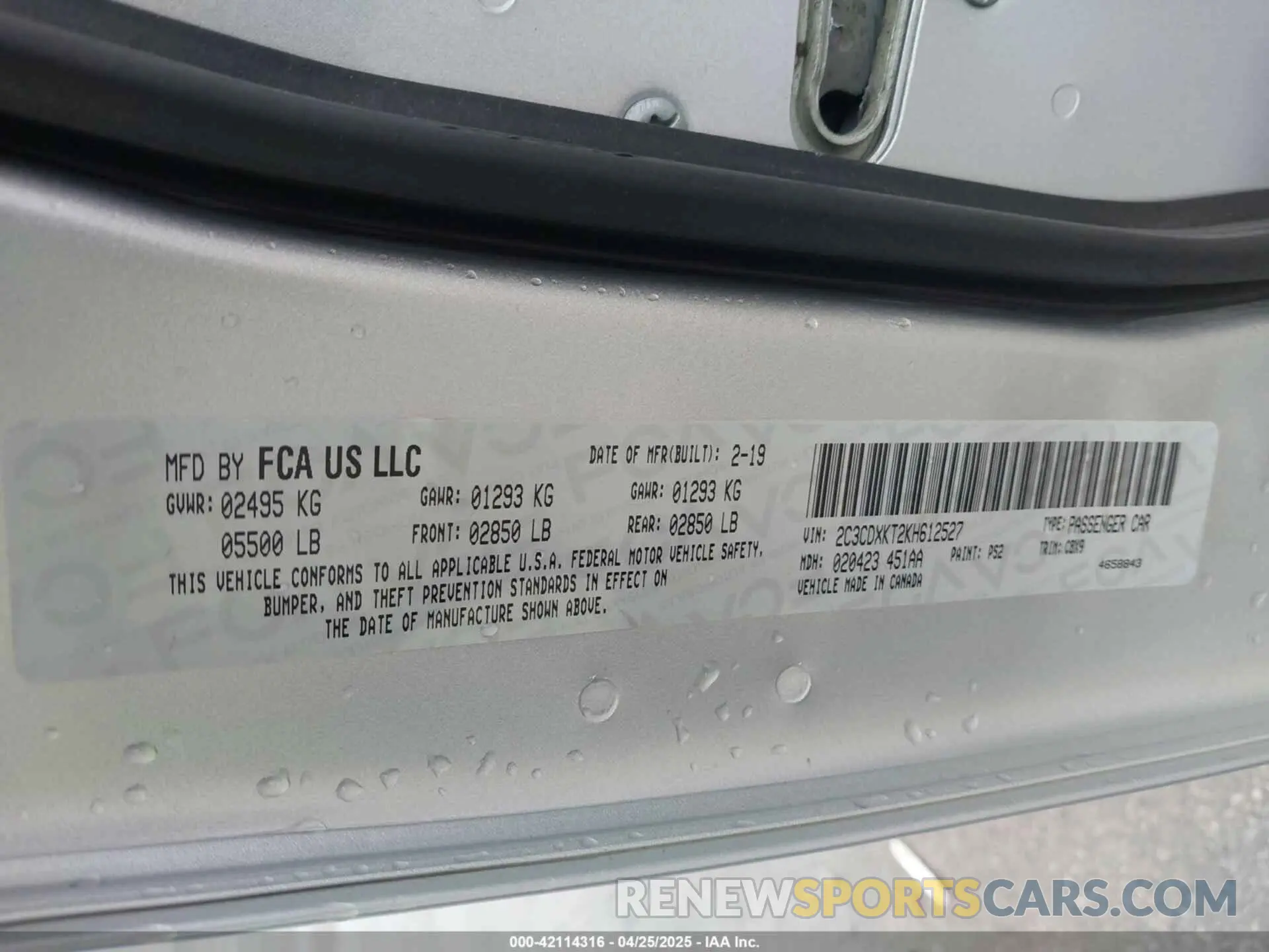 9 Photograph of a damaged car 2C3CDXKT2KH612527 DODGE CHARGER 2019