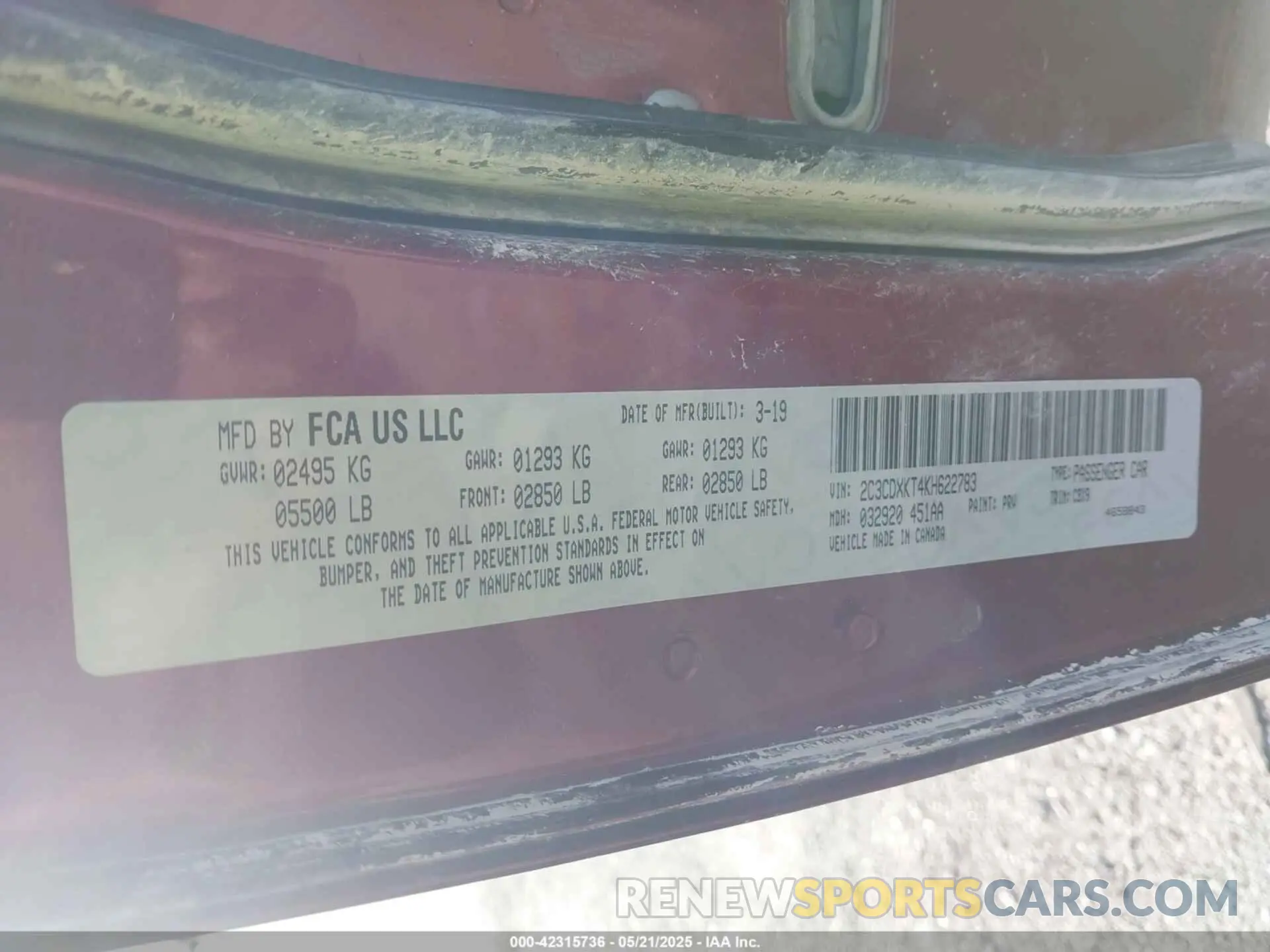 9 Photograph of a damaged car 2C3CDXKT4KH622783 DODGE CHARGER 2019